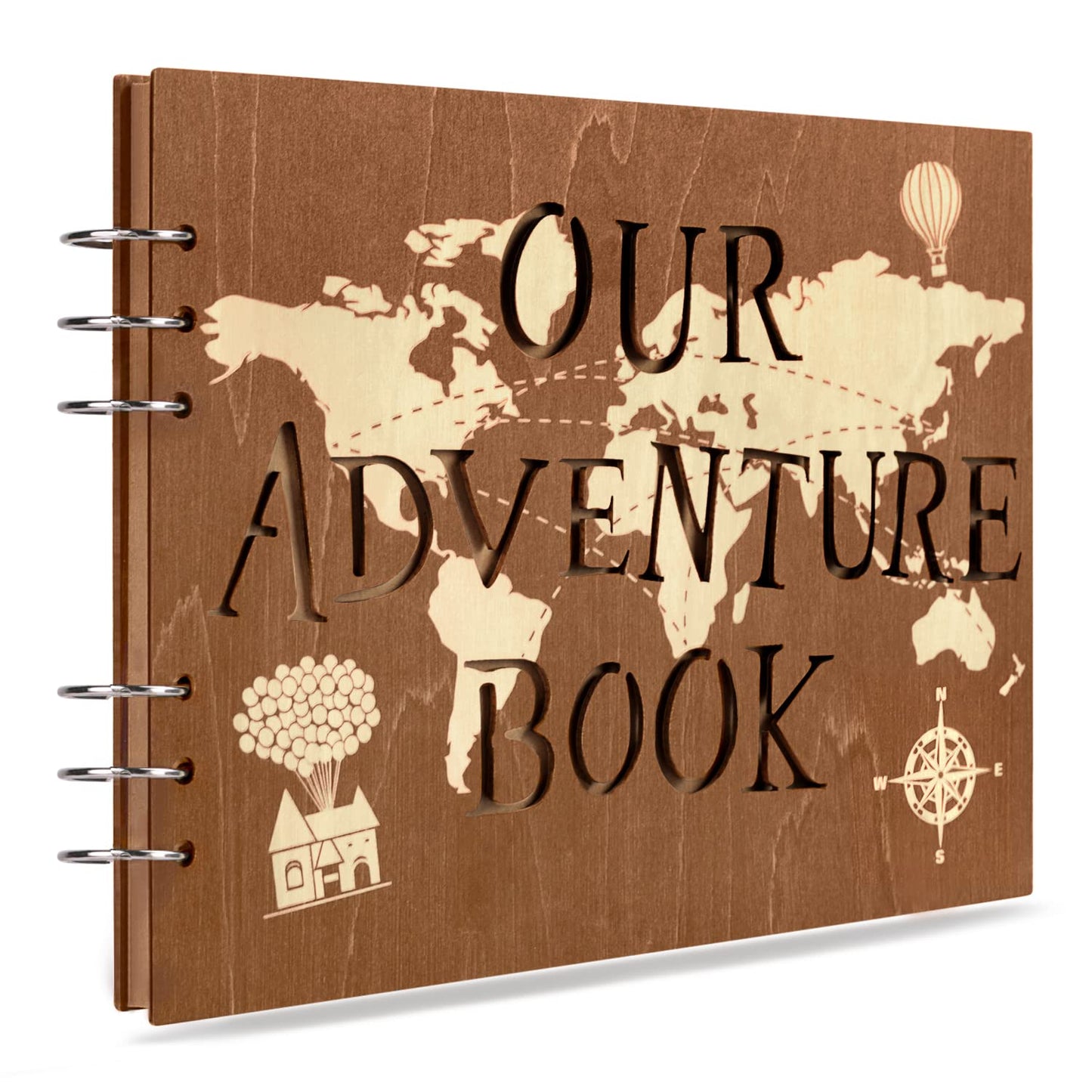 Creawoo Wooden Our Adventure Book Scrapbook Photo Album, DIY Handmade Movie Up Travel Photo Album for Couples, Memory Photo Scrapbook for Anniversary,