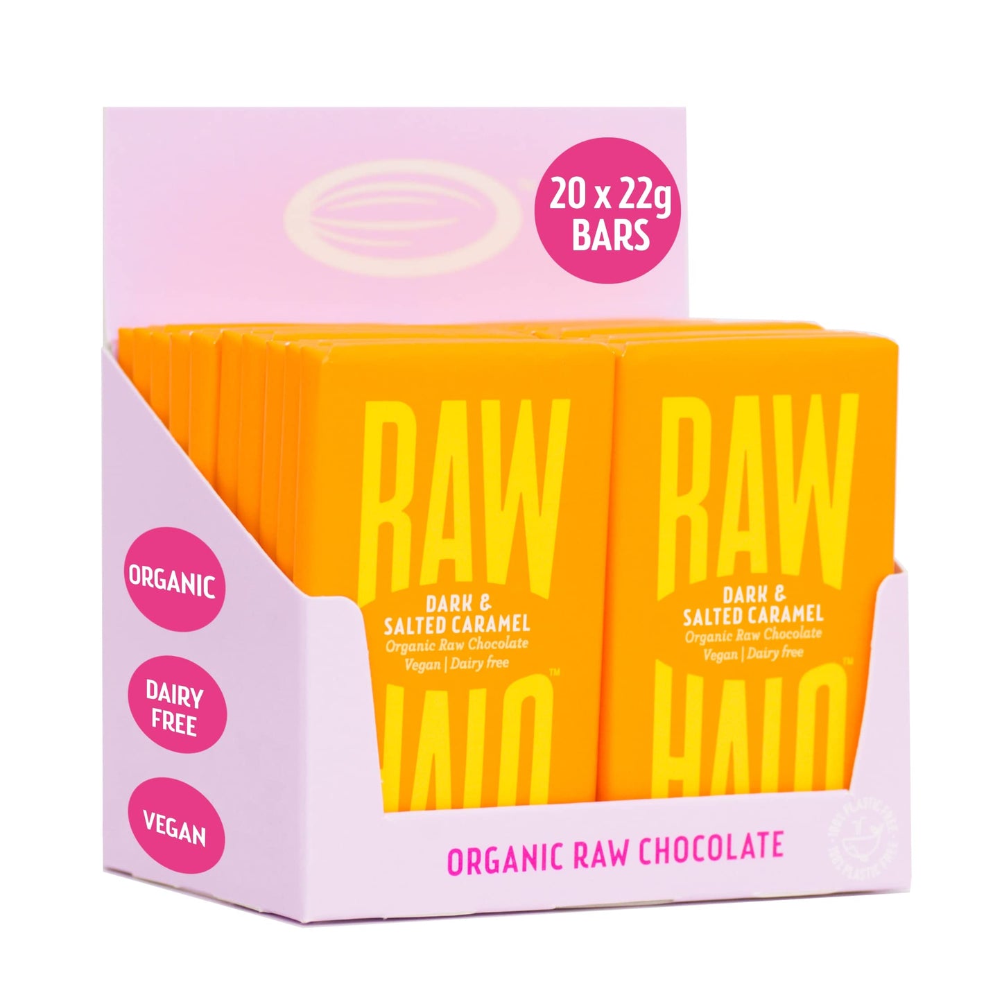 Vegan Chocolate Bar - Raw Halo - Dark Chocolate & Salted Caramel - 20 x 22g Snack Size Bars - Organic, Dairy & Gluten Free