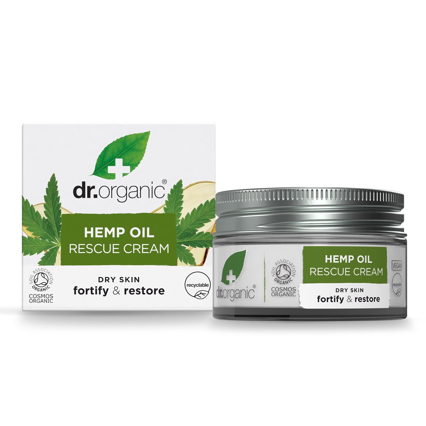 Dr Organic Hemp Oil Rescue Cream, Moisturising, Combination Skin, Mens, Womens, Natural, Vegetarian, Cruelty-Free, Paraben & SLS-Free, Certified