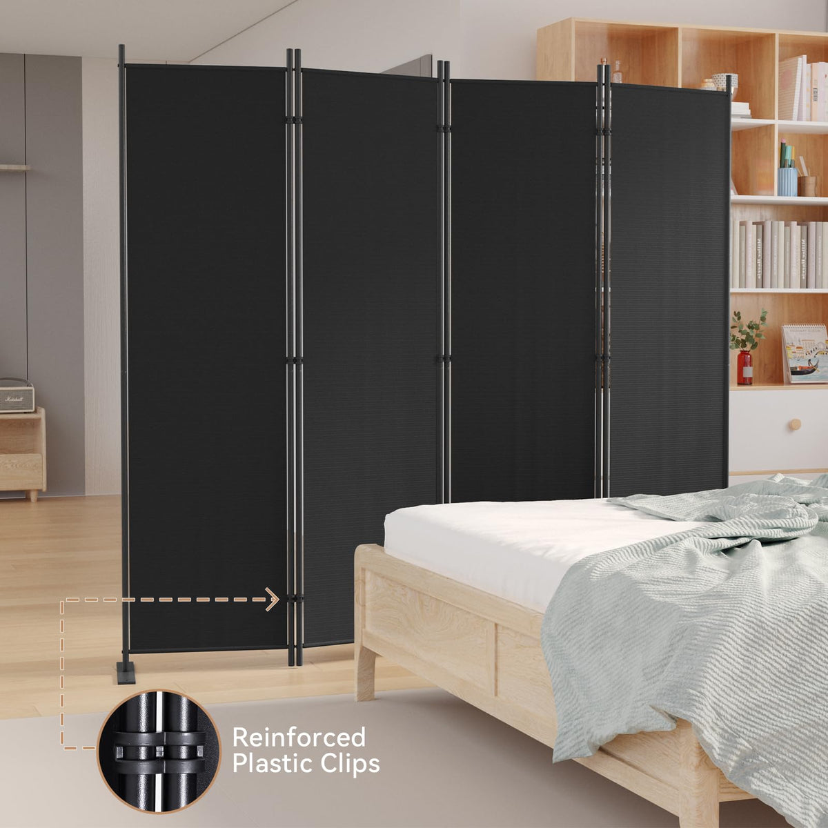 C-Hopetree 4 Panels Room Divider, 180cm Tall Indoor Folding Privacy Screen, Portable Partition Separator, Freestanding Separation Temporary Wall for