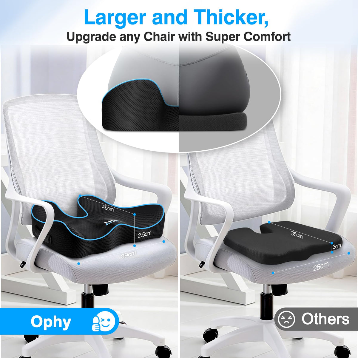 Ophy Memory Foam Seat Cushion, Premium U-Shaped Chair Cushion for Office Chair, Gaming Chair, Car Seat