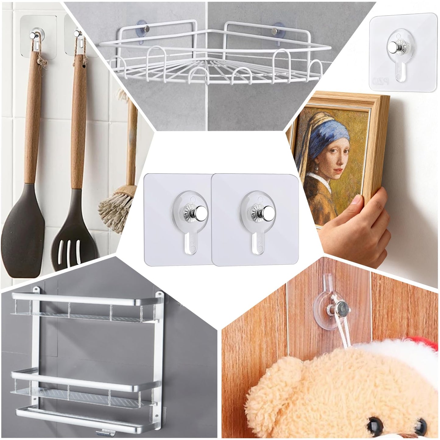 Solvayne 20Pcs Clear Adhesive Hooks for Damage-Free Wall Mounting, No Drilling Needed, Strong Hold for Frames & Decor