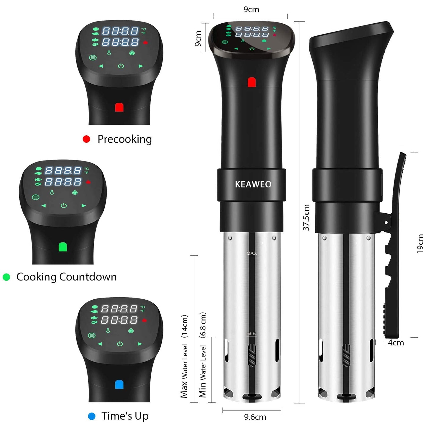 KEAWEO Sous Vide, Sous Vide Machine Thermal Immersion Circulator Water Baths, Low Temperature Slow Cooking, Accurate Temperature Timer Control, Fast