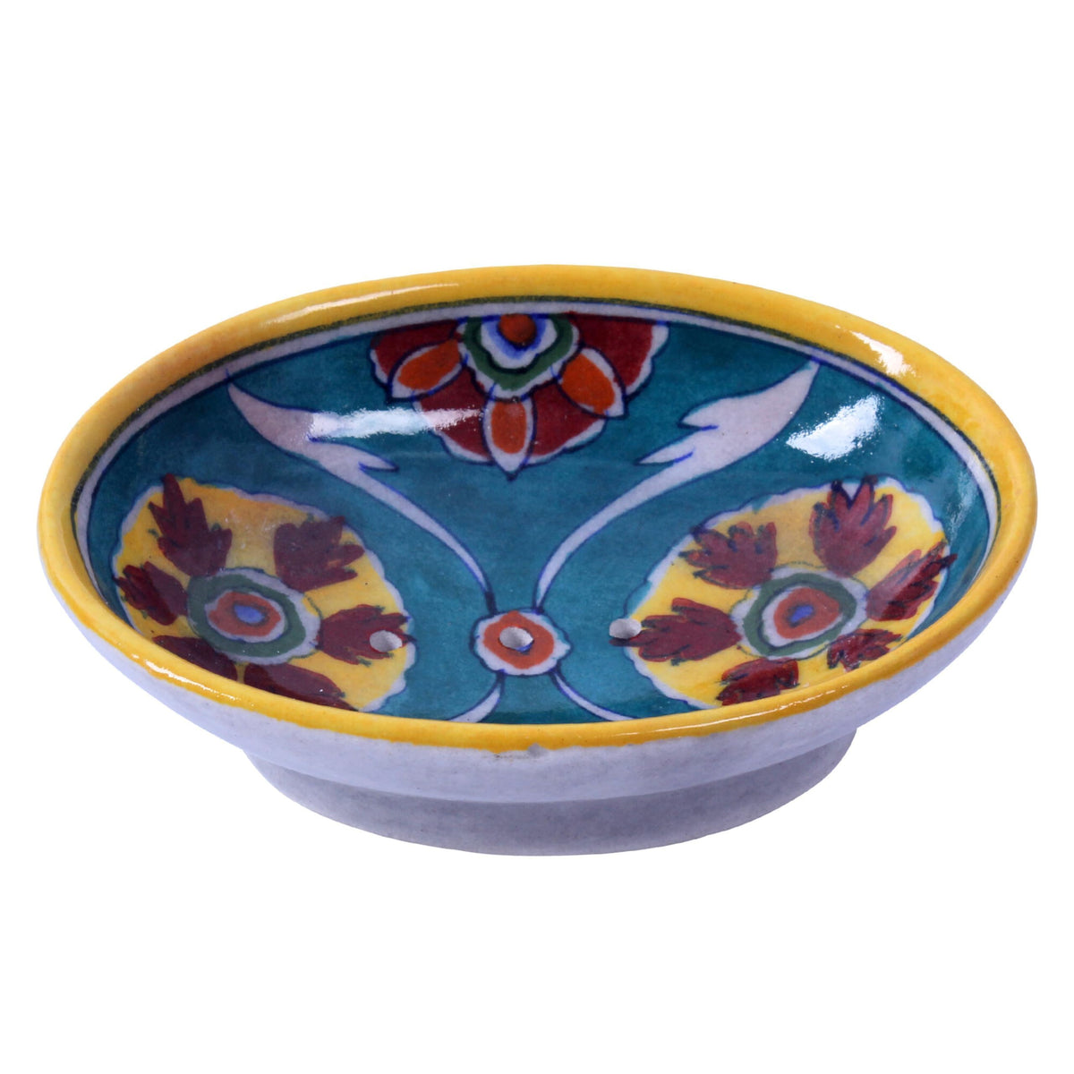 THE Unltd India Blue Pottery Ceramic Soap Dish ? Handmade Bathroom Accessory with Drain Holes, Artisan Crafted, Traditional Indian Floral Design ?