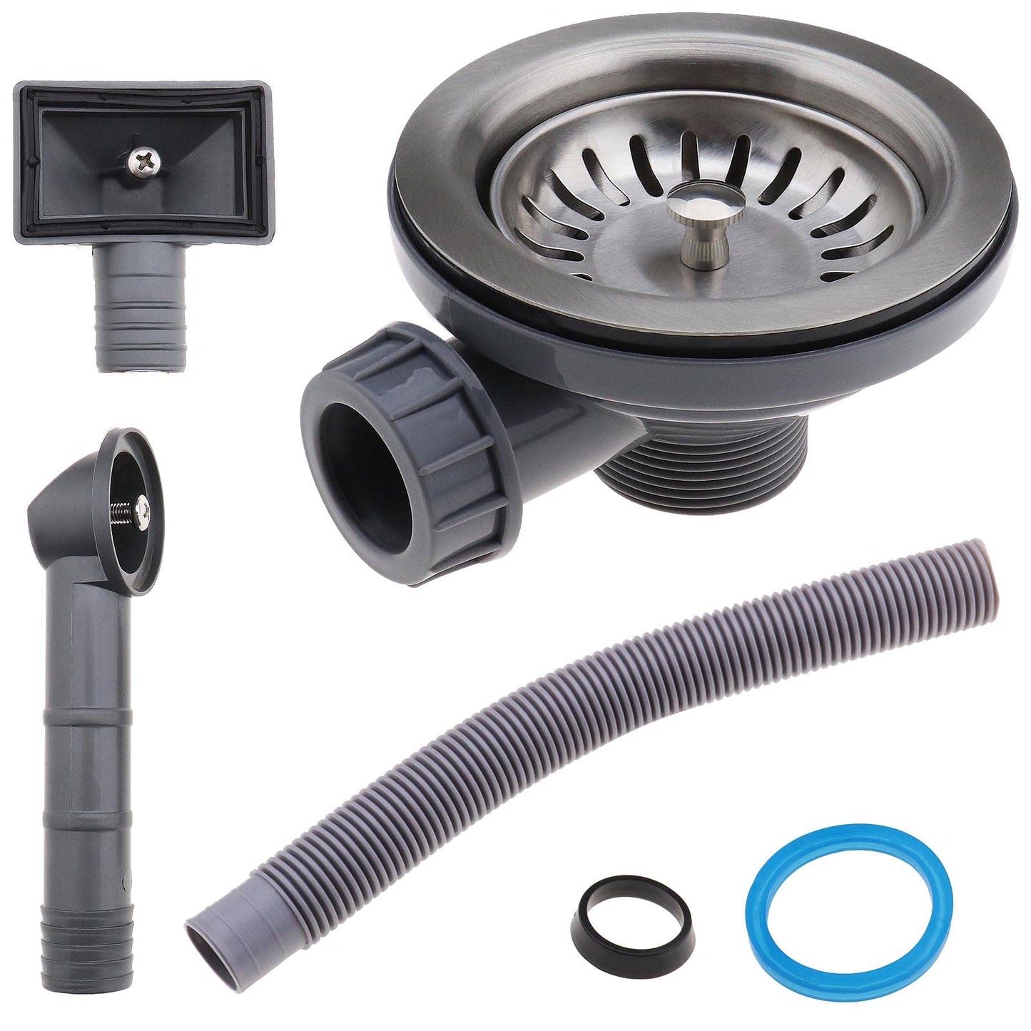 The Lord of the Tools Set of 3 Kitchen Sink Collection Metal Sink Drain Strainer Stopper Waste Plug Kit with Square and Round Overflow Lids Kitchen