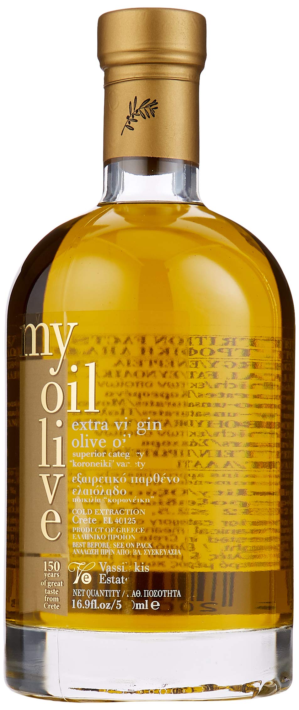 My Olive Oil ? Cretan Extra Virgin Olive Oil by Vassilakis Estate ? 100% Greek Cold-Pressed EVOO in Premium Glass Bottle ? 500ml