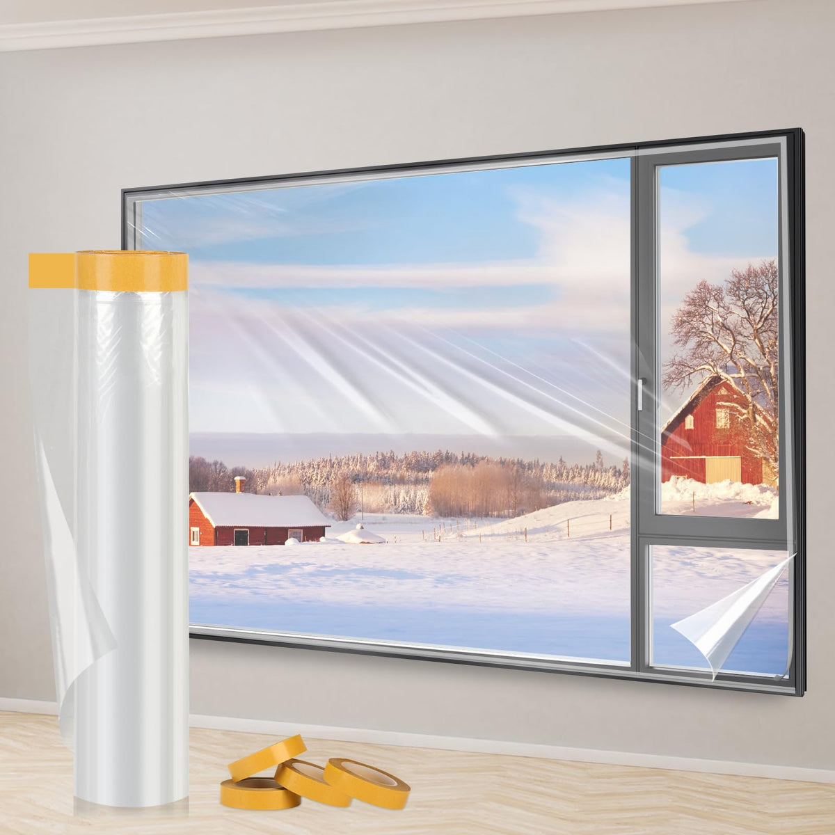 Yotache Window Insulation Kit 2.4m x 10m Long Indoor Window Shrink Film, POF Insulating Shrink Film for Windows, Draught Excluder Waterproof Dust