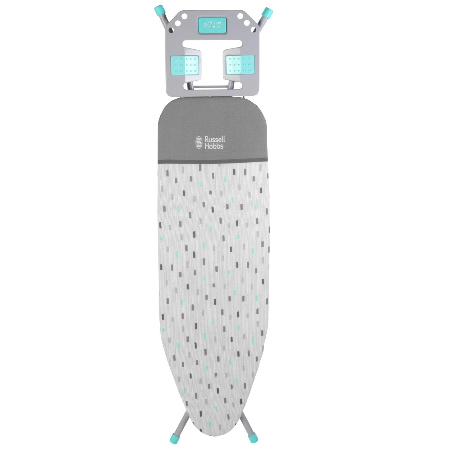 Russell Hobbs LA083234AQUA2FEU7 Collapsible Ironing Board ? Foldable Ironing Table, Thick Felt Underlay with Stylish Cotton Cover, 7 Height Positions,