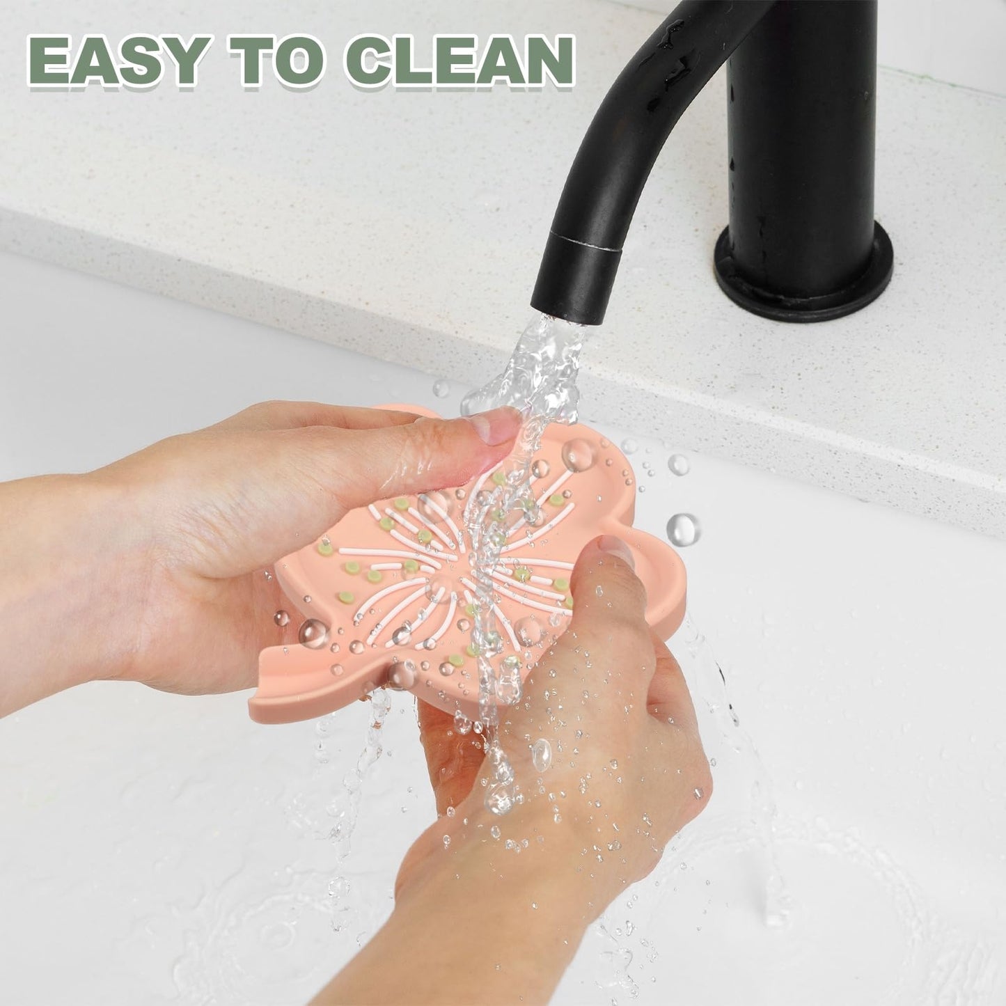 sourcing map Silicone Soap Dish with Drain Spout, Portable Self Draining Flower Shape Soap Saver Holder for Bathroom Kitchen Sink, Green