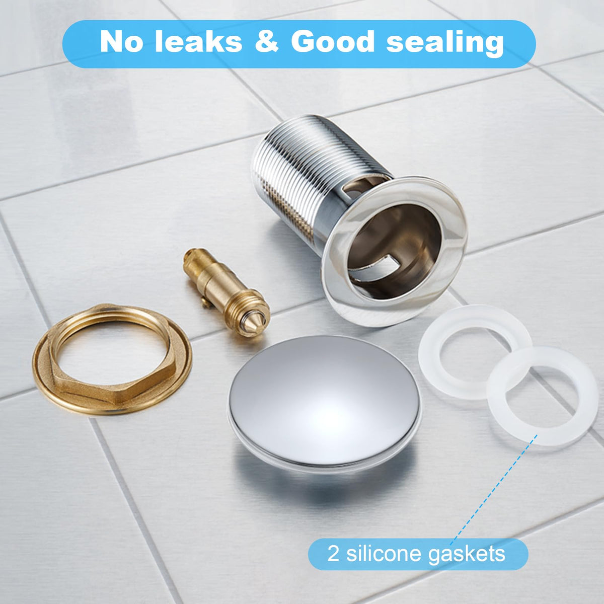 Ainiv Pop Up Sink Plug, Drain Fitting Sink With Overflow, Brass Pop Up Drain Valve for Washbasin Drain Fitting Bathroom Sink with Stainless Steel