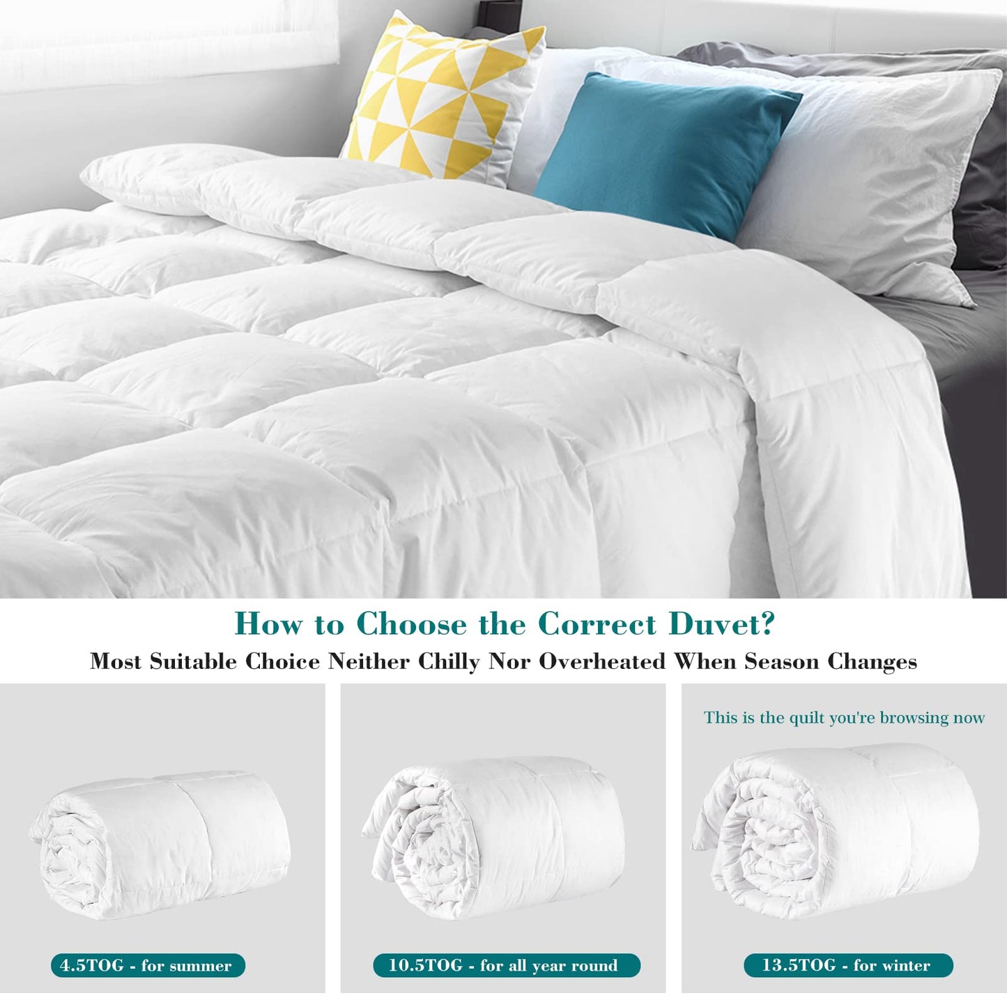Threads For Bed 13.5 tog King Size Duvet Cotton Cover, Feather and Down Super Warm Duvet with Double Stitch with Piping and Box Quilting, Machine