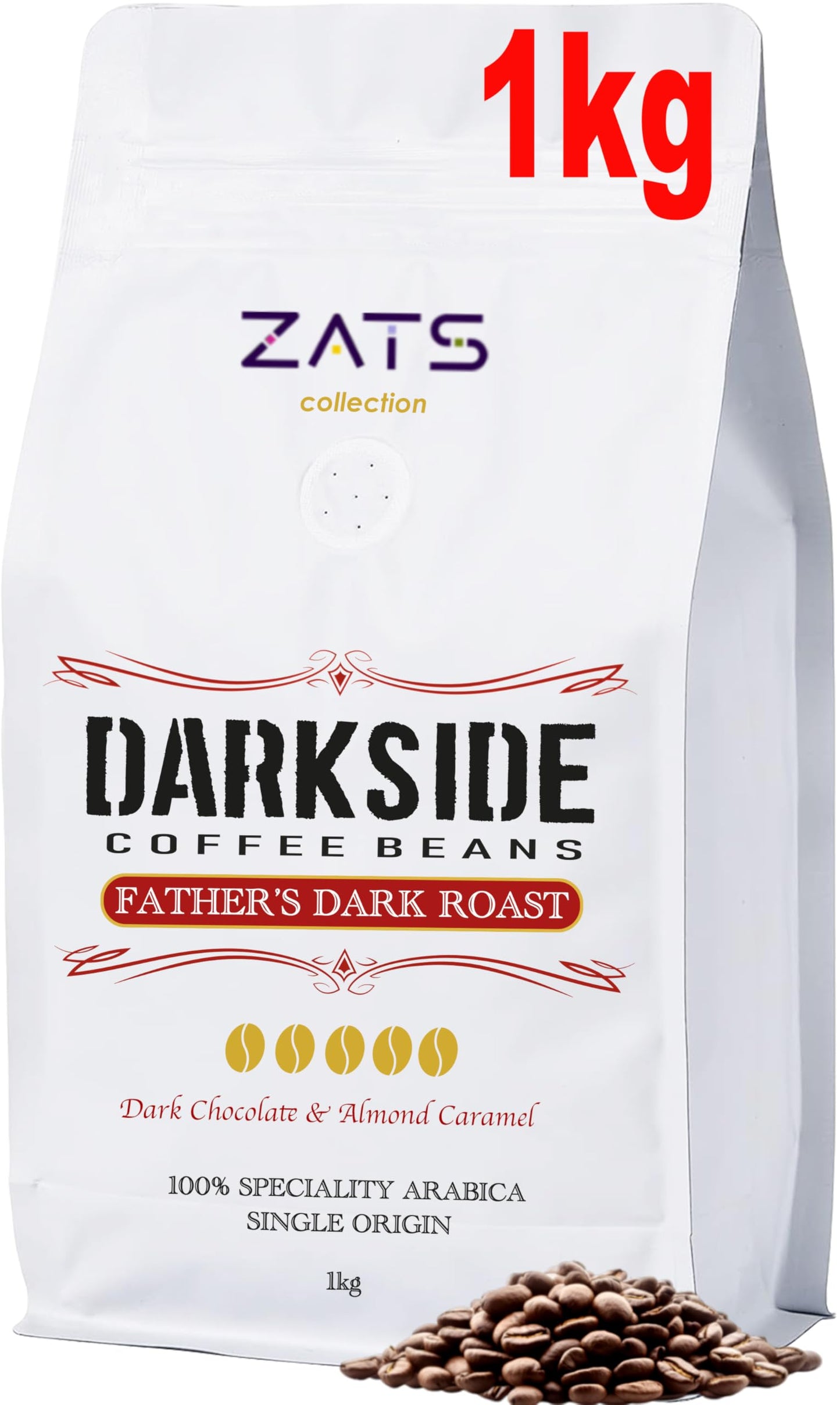 ZATS Coffee Beans Father's Dark Roast 1kg, Single Origin 100% Arabica - Intensity 5/5 - Strong Italian Artisan Espresso, Dark Roasted Speciality Whole