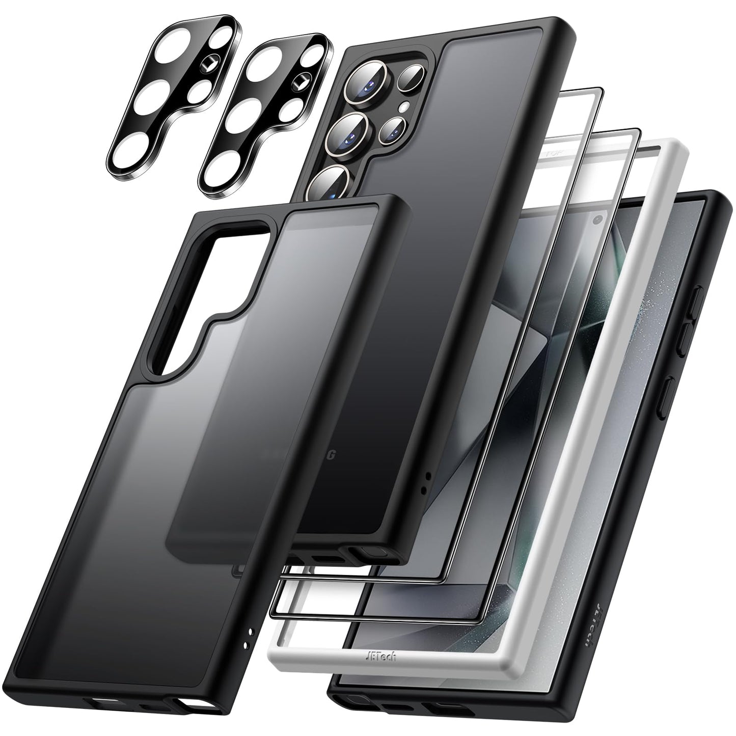 JETech 5 in 1 Matte Case for Samsung Galaxy S24 Ultra 5G with 2-Pack Screen Protector and Camera Lens Protector, Translucent Back Protective Phone