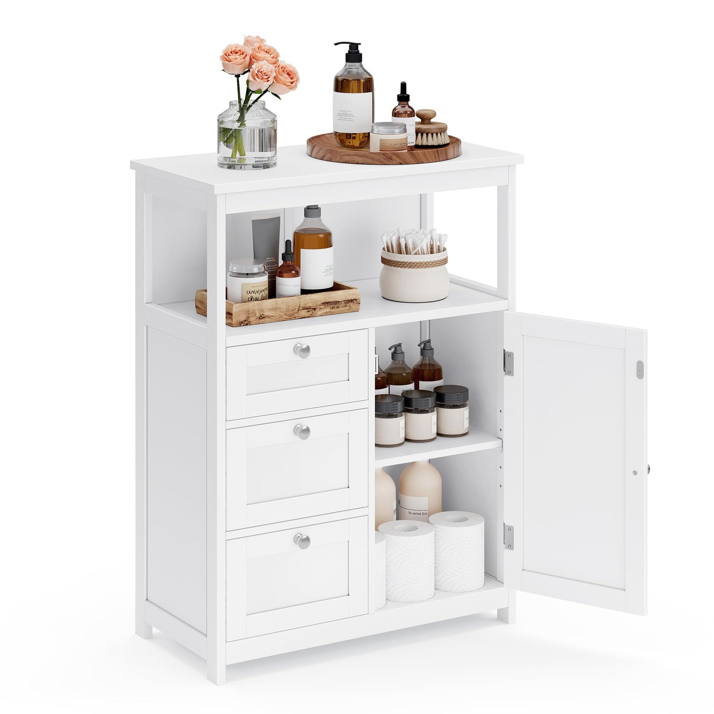 VASAGLE Bathroom Storage Cabinet, Bathroom Storage Unit with 3 Drawers, Bathroom Floor Cabinet Freestanding, Adjustable Shelf, 30 x 60 x 80 cm, Cloud
