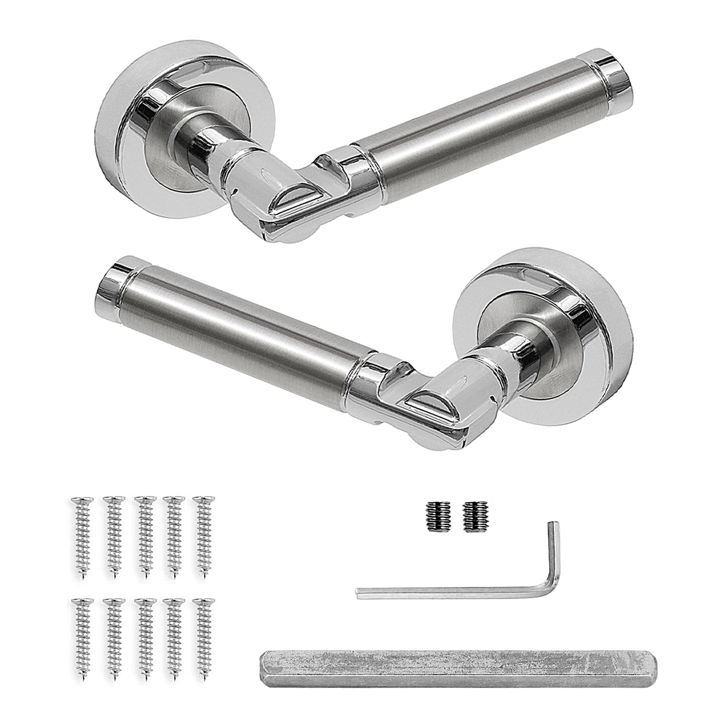 Decoranddecor Duo Colour Internal Round Door Handles ? Aluminium Silver for Bedrooms, Bathrooms, and Internal Doors Enigma Range Stylish Design