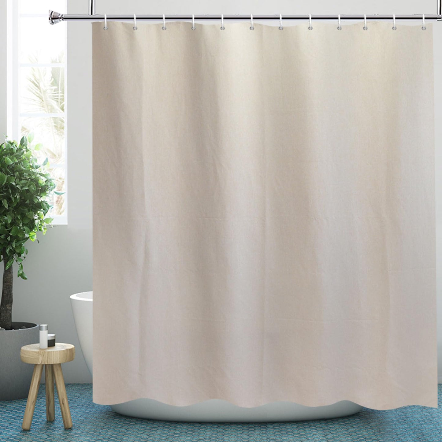 YISURE Extra Long Linen Textured Shower Curtain 220cm drop, Heavy Duty Fabric Shower Curtains for Bathroom Waterproof Thick Taupe Hotel Luxury, Beige