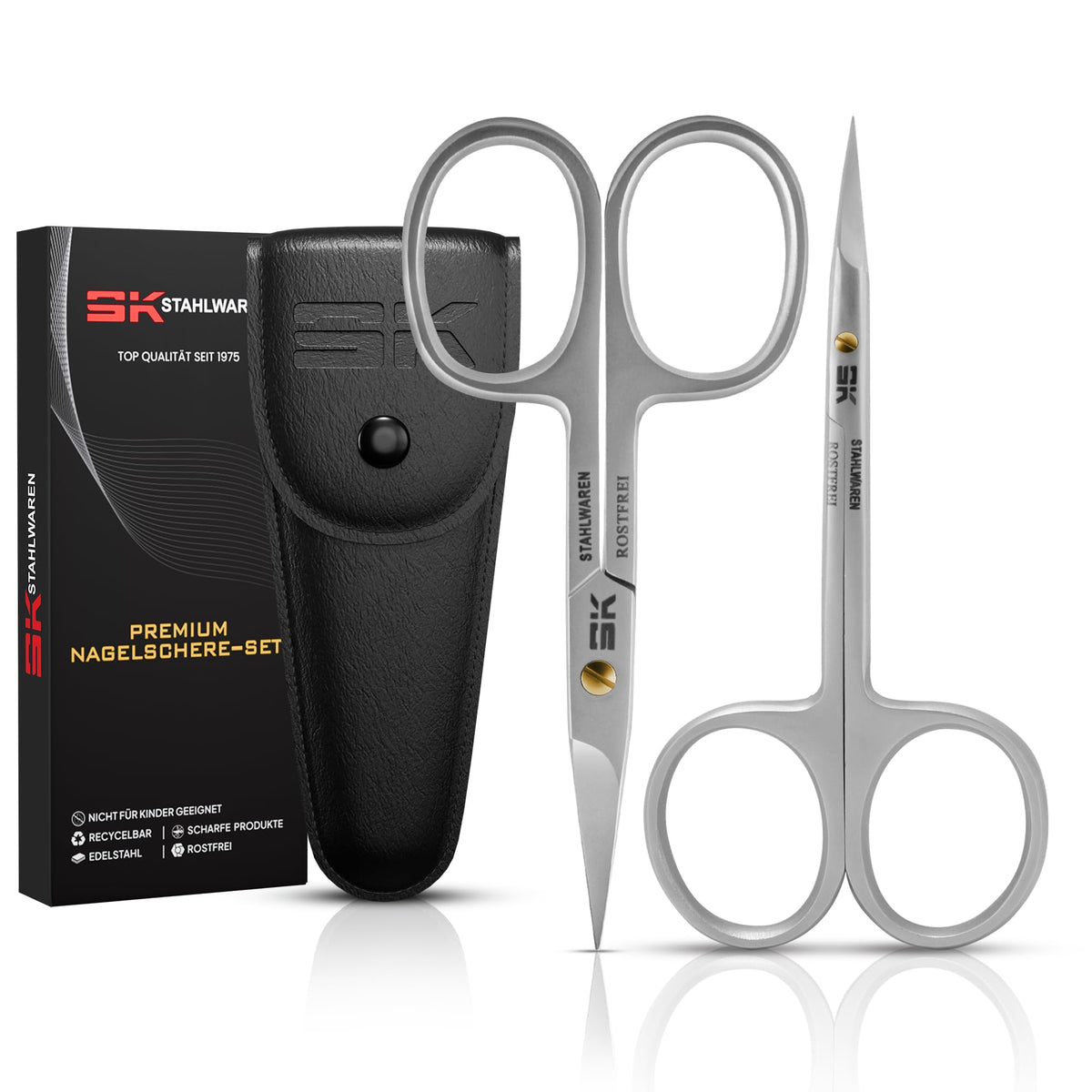 SK STAHLWAREN Scissors Set I 2-Piece I Cuticle Scissors Fine Curved 9.5 cm & Curved Nail Scissors 9 cm I Premium Rustproof Stainless Steel I Suitable
