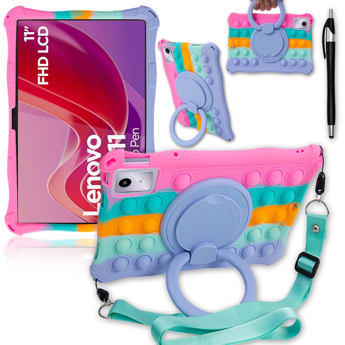 ATOOZ for Lenovo Tab M11 Case for Kids 11 inch,Silicone Bubble Cartoons Case for Lenovo Tab Idea Tab 11 Tablet (TB335/TB336/TB330/TB331) with 360?