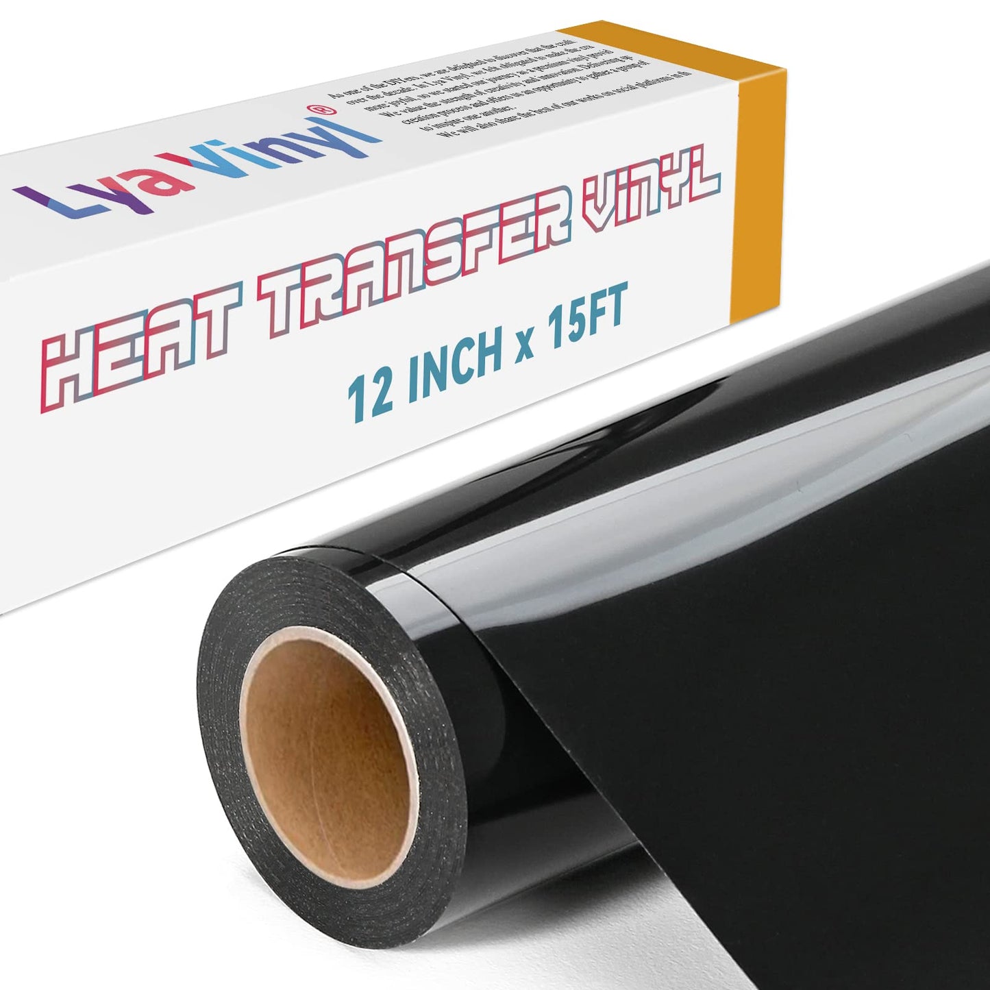 Lya Vinyl 15FT Heat Transfer Vinyl, Black Iron on Vinyl Roll for Cricut, Silhouette Cameo, Black HTV Vinyl for DIY Fabric, Clothes, Bags, and Other