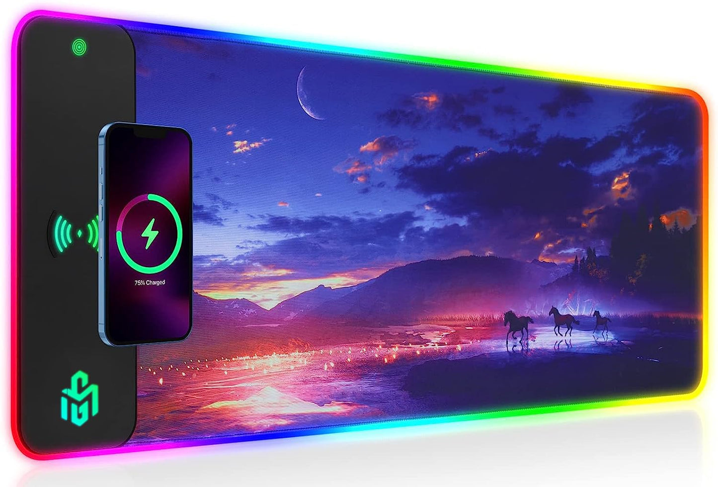 GIM Wireless Charging RGB Gaming Mouse Pad 15W, LED Mouse Mat 800x300x4MM, 10 Light Modes Extra Large Mousepad Non-Slip Rubber Base Computer Keyboard