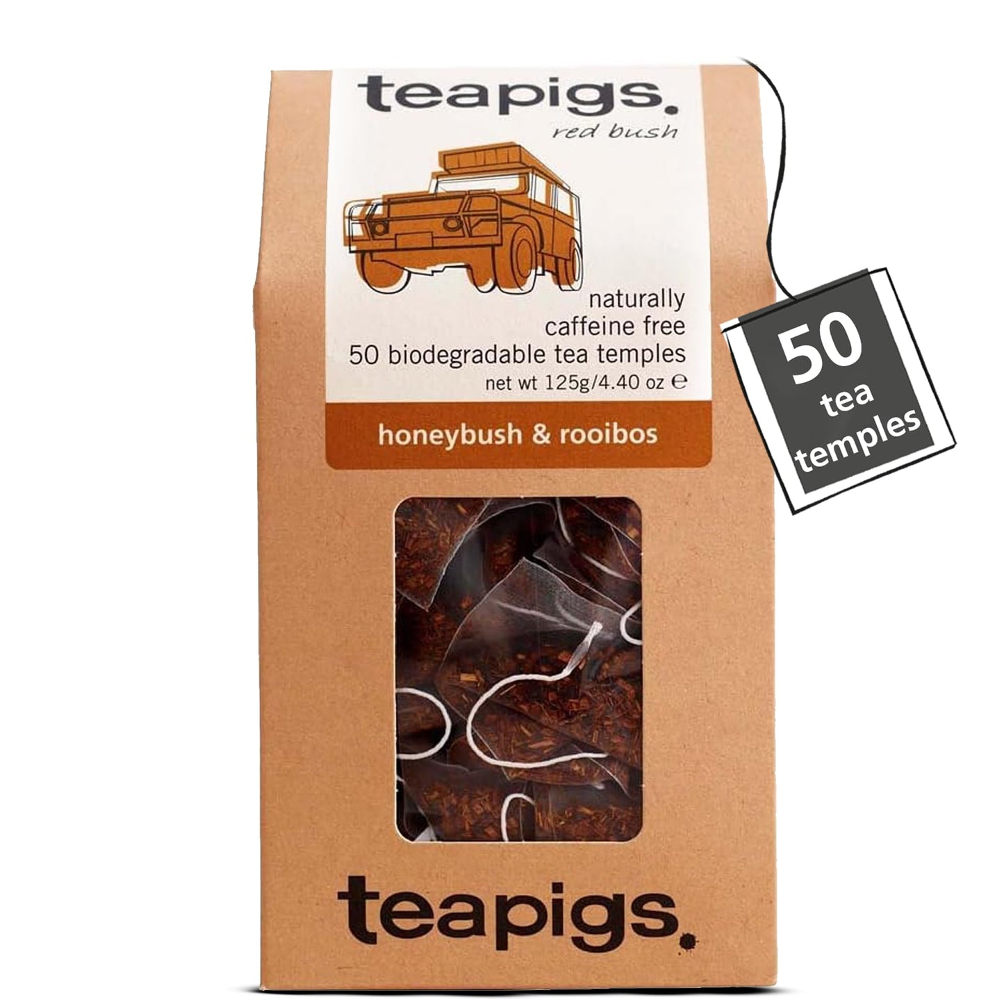 Teapigs Honeybush & Rooibos Tea - Naturally Caffeine-Free South African Herbal Tea - Whole Leaf Red Bush & Honeybush Blend - 50 Biodegradable Tea