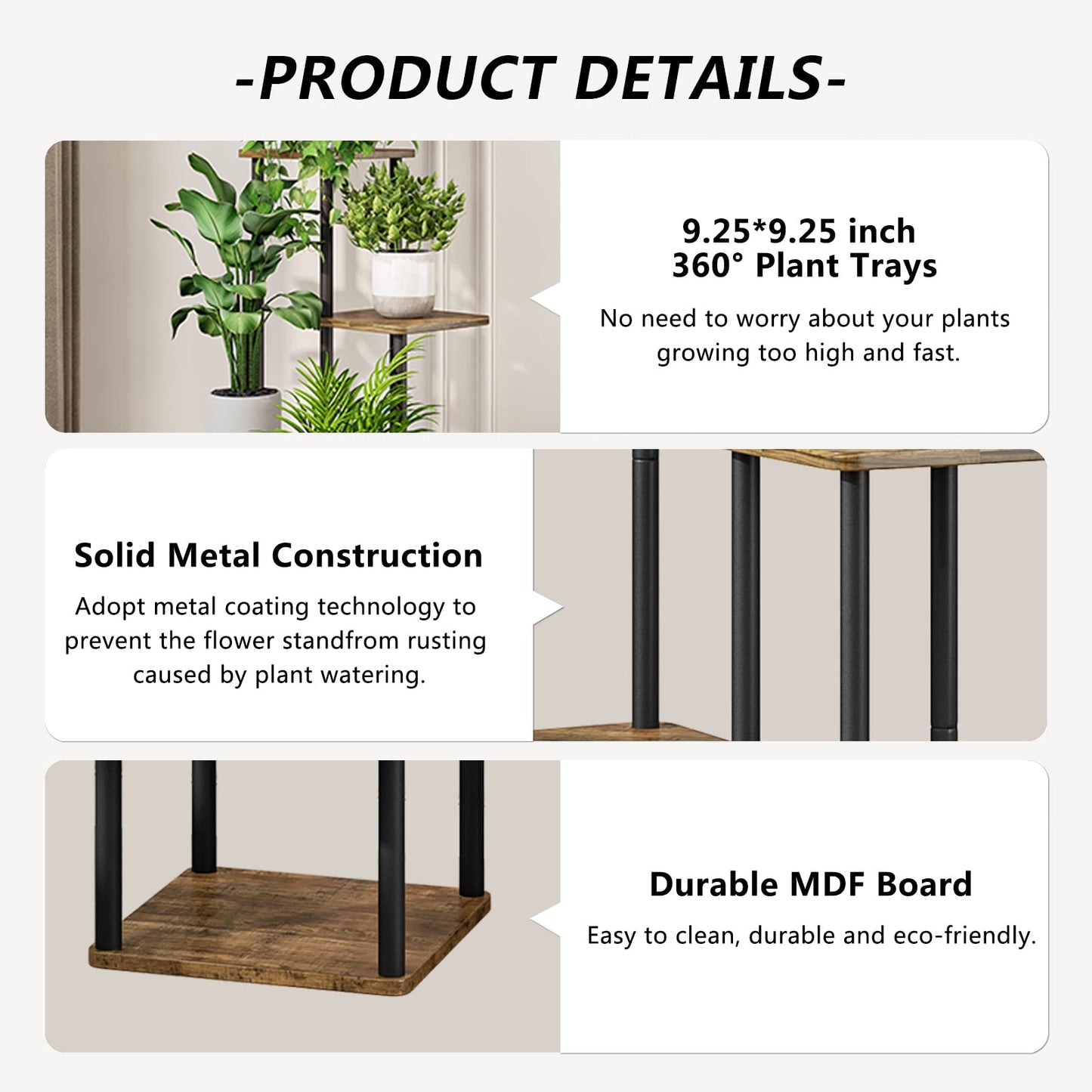 AZERPIAN Plant Stand 5 Tier Indoor Metal Flower Shelf for Multiple Plants Corner Tall Flower Holders for Patio Garden Living Room Balcony Bedroom,