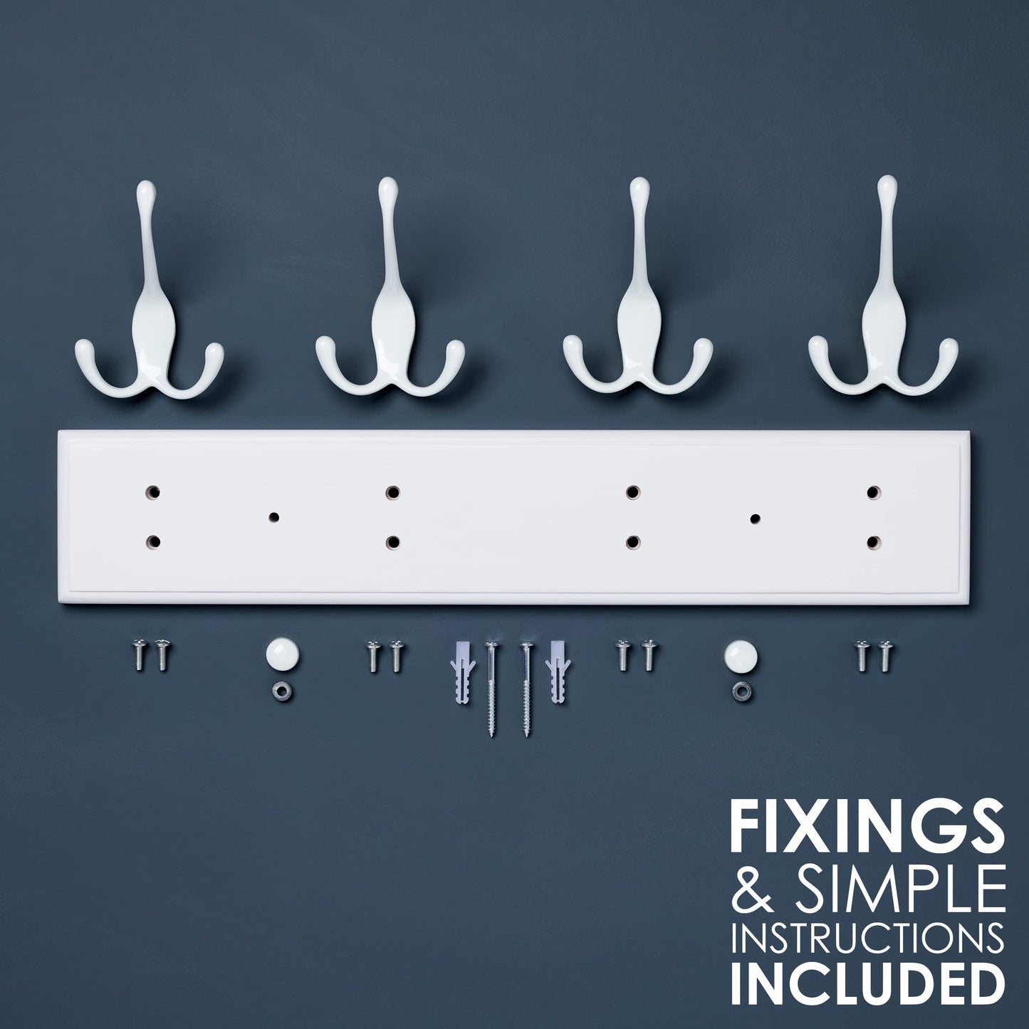 LARHN White Wall-Mounted Coat Rack, 2-Pack - 4 White Coat Hooks, 42cm