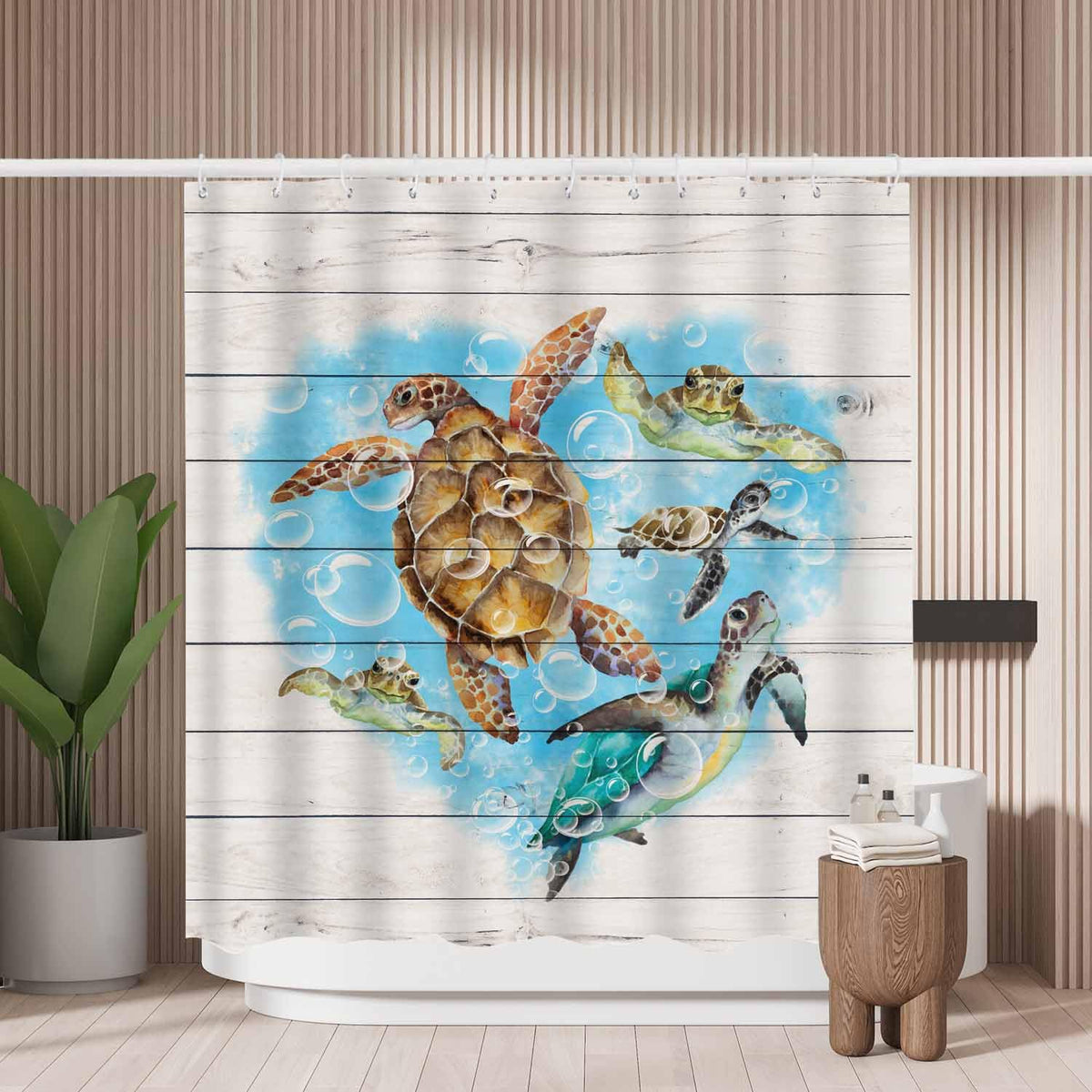 Woutay Shower Curtain Mould Proof Resistant Sea Turtle,Water Repellant Fabric,Polyester,with 12 Plastic Hooks,Size 180x180CM