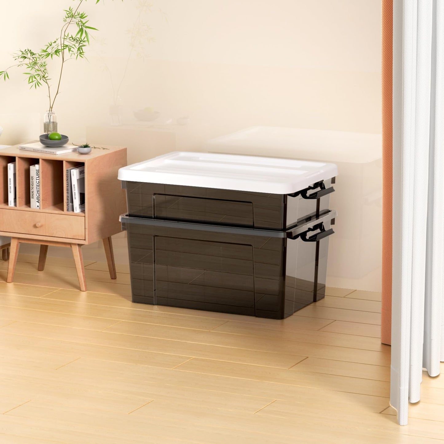 Cetomo 65L*3 Storage Boxes, Plastic Storage Box with Lids, Organizing Container with Secure Latching Buckles, Stackable, Nestable