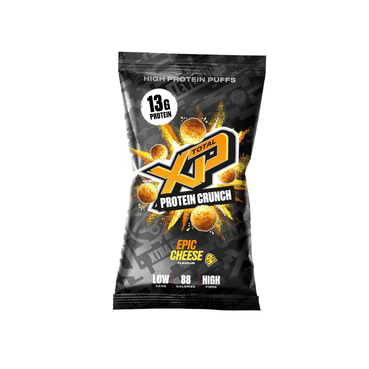 TOTAL XP Protein Crunch - Tasty High Protein Snacks - EPIC Cheese 12 Pack. Protein Chips - Vegetarian, 13g of Protein, Low Carb, Gluten Free, Palm Oil