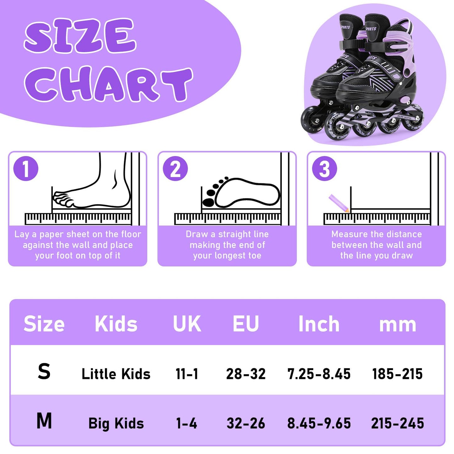 Kids Inline Skates for Girls Boys, Roller Skates Kids Adjustable with Light Up Wheels for beginners boys girls. (Small (UK 11-1))