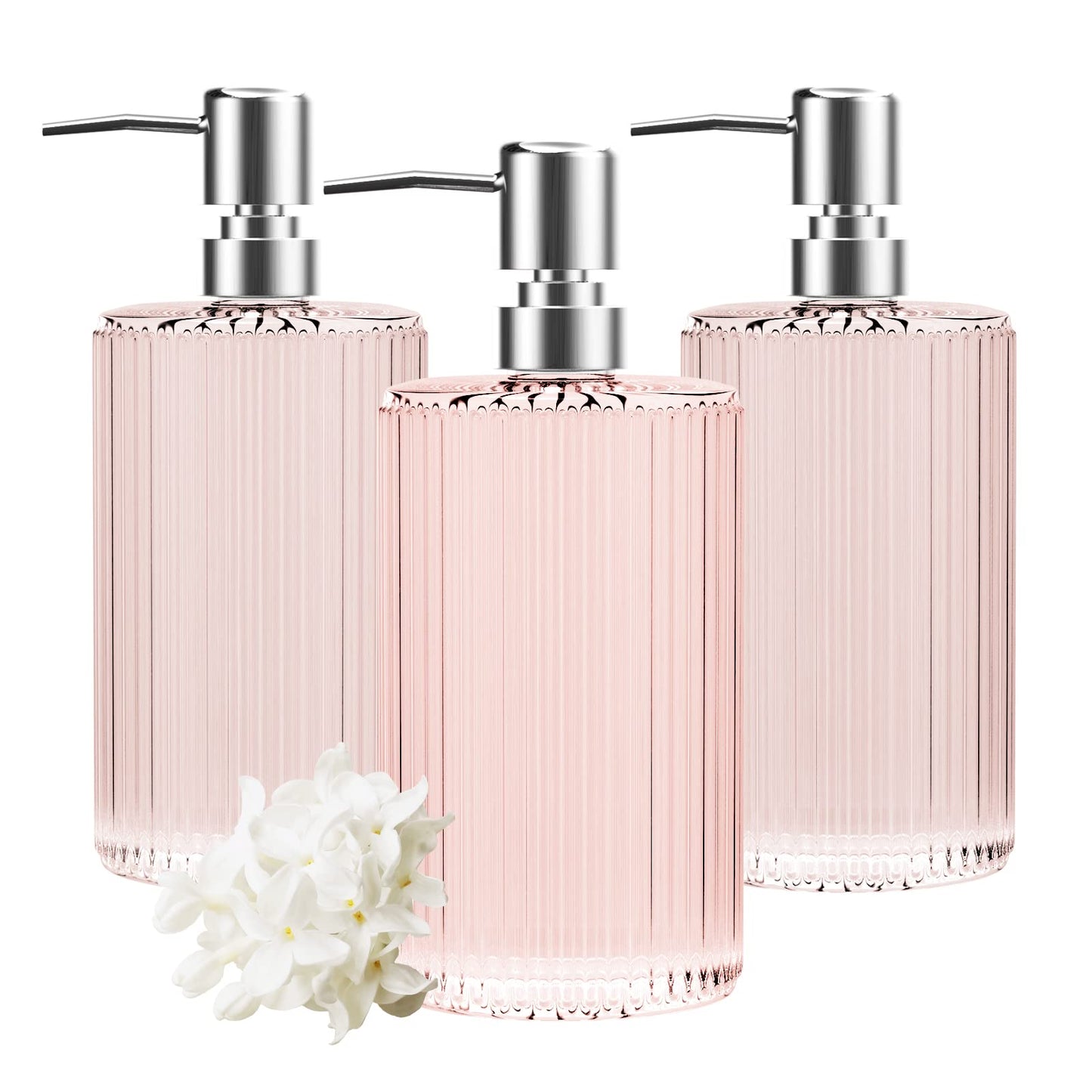 HIYAA 3 Pack Glass Soap Dispenser 17 Oz Versatile Lotion Liquid Soap Dish Dispenser Hand Soap Dispenser with Pump for Bathroom, Countertop, Kitchen,