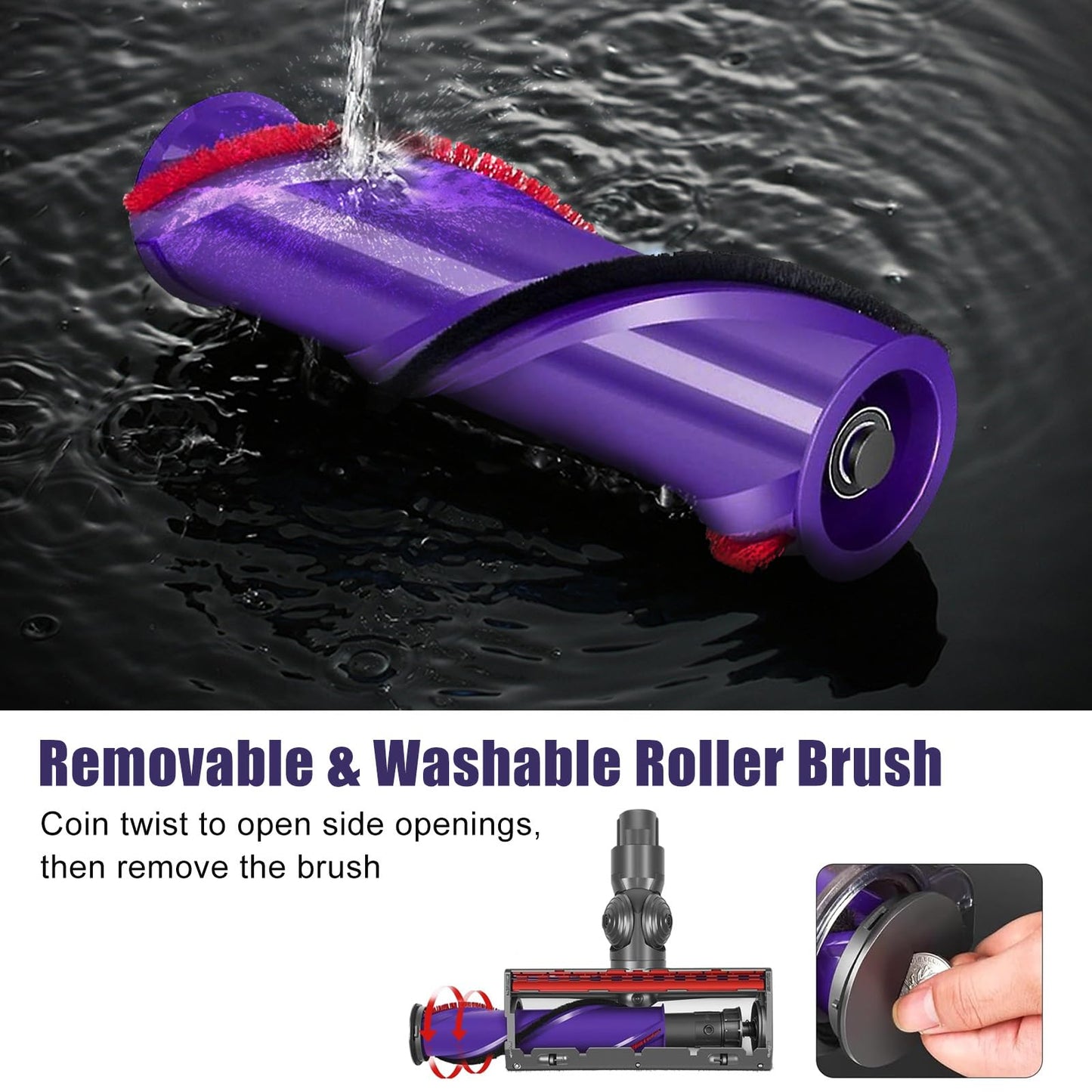 Chuancheng Floor Brush Replacement Turbine Brush Head for Dyson V7 V8 V10 V11 V15 Cordless Vacuum Cleaner Motorhead Turbine Floor Tool