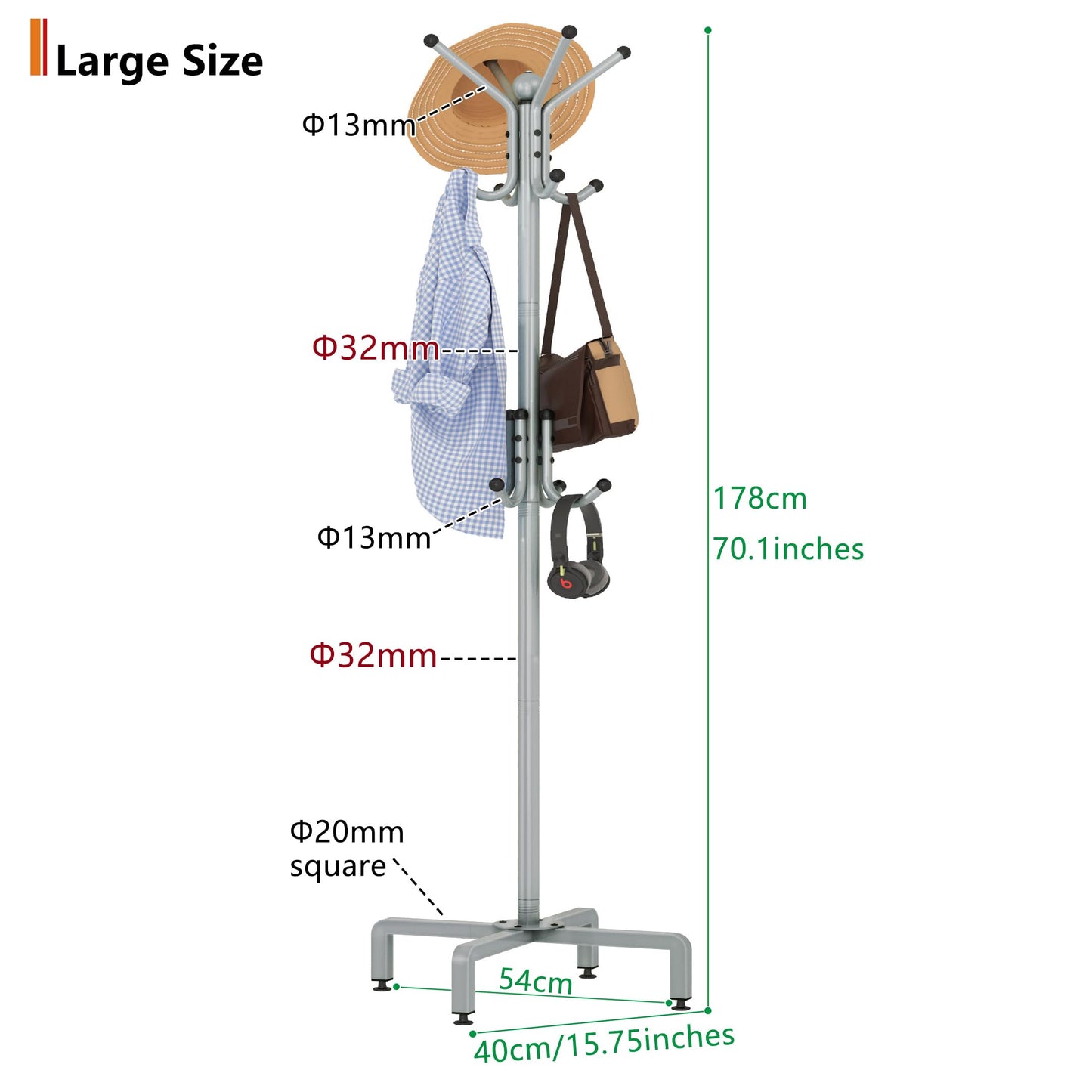 chunyangjingpin Coat Rack Stand with Adjustable Square Feet & Decorative Ball, 178 x 54 x 40cm Metal Coat Tree