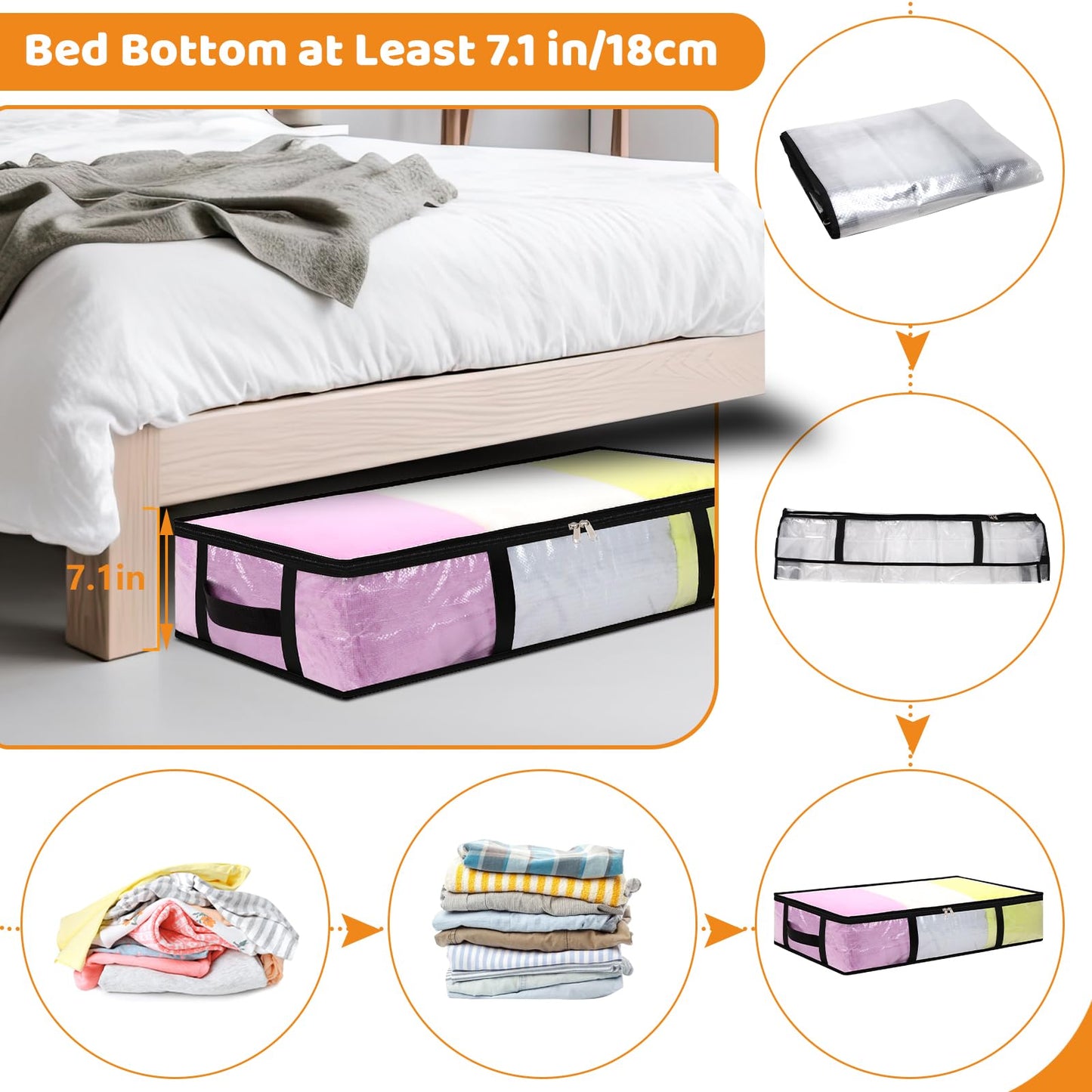 4 Pack 60L Under Bed Storage Bags Foldable UnderBed Storage Box, Clear PP