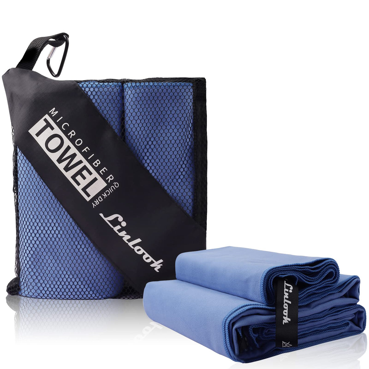Linlook Microfibre Towel Set (160 x 80 cm Large Bath Towel + 80 x 40 cm Small Hand Towel) - Soft and Lightweight Beach Towel - Quick Drying Sports Gym
