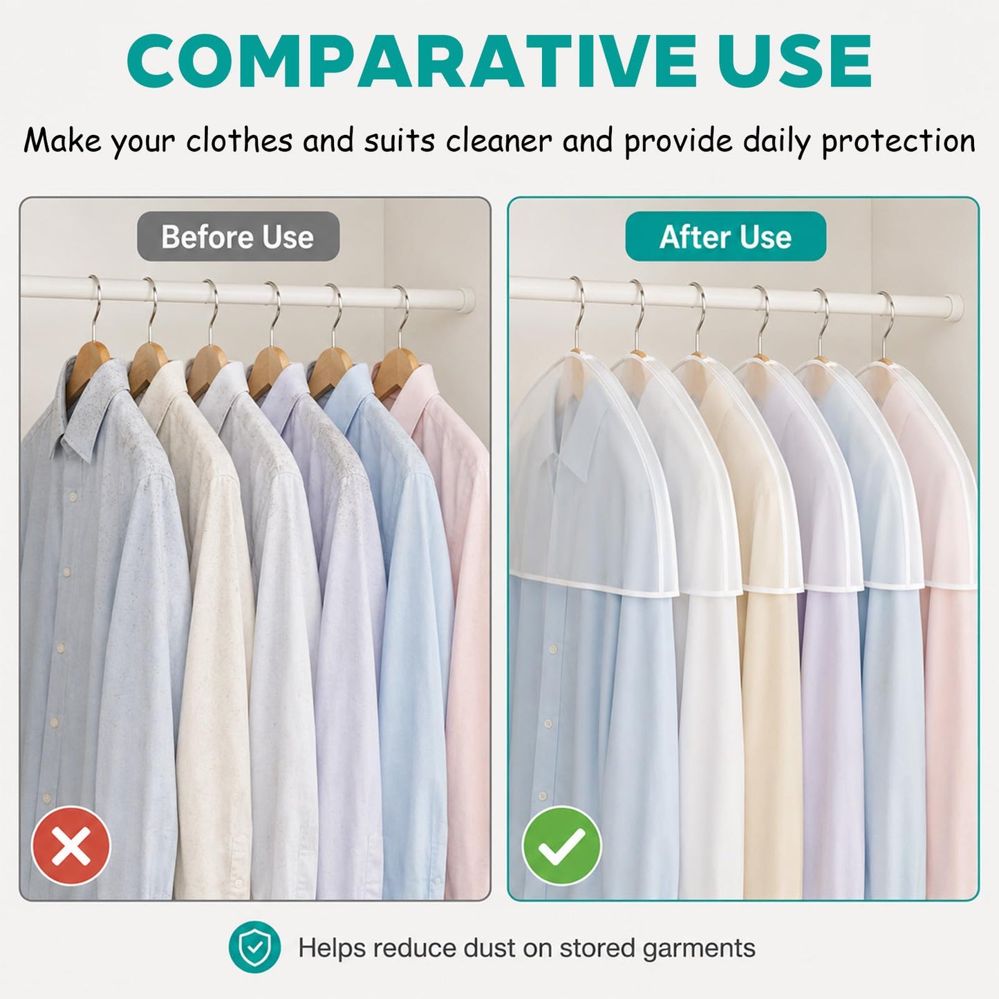 Dexpally 10 Pcs Suit Covers 23.6x11.8in Plastic Clothes Covers Garment Protectors Breathable for Suits, Jackets, Coats Dresses Storage