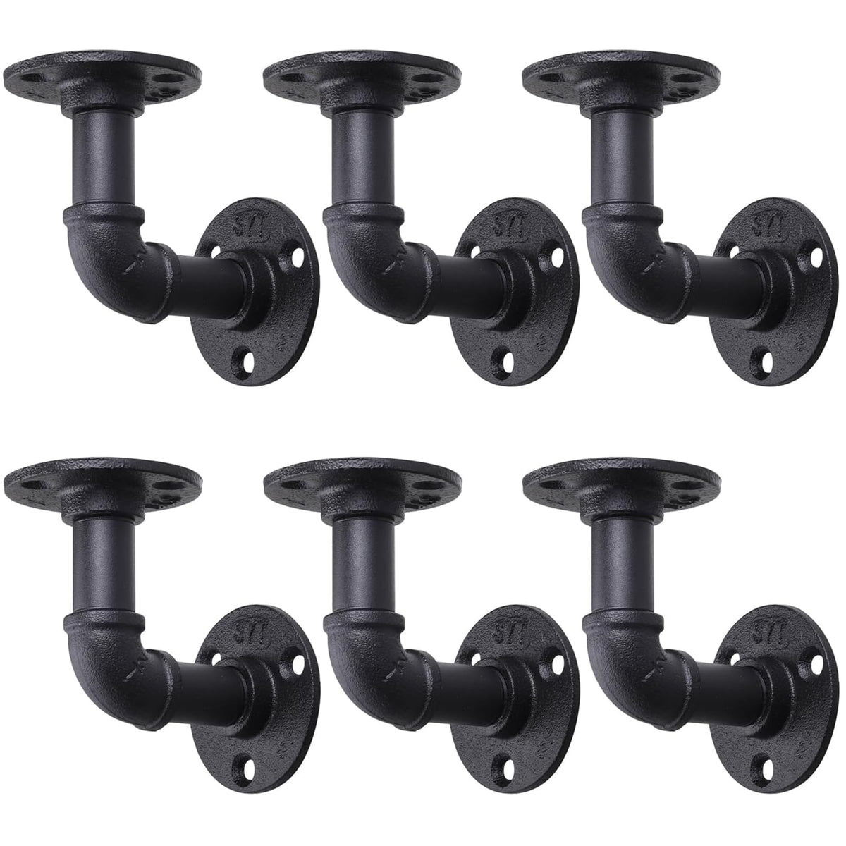 6 Pack Industrial Pipe Shelf Brackets, Black Floating Pipe Brackets with Screws, Heavy Duty Wall Mounted Pipe Shelves for Home Scaffold Board -