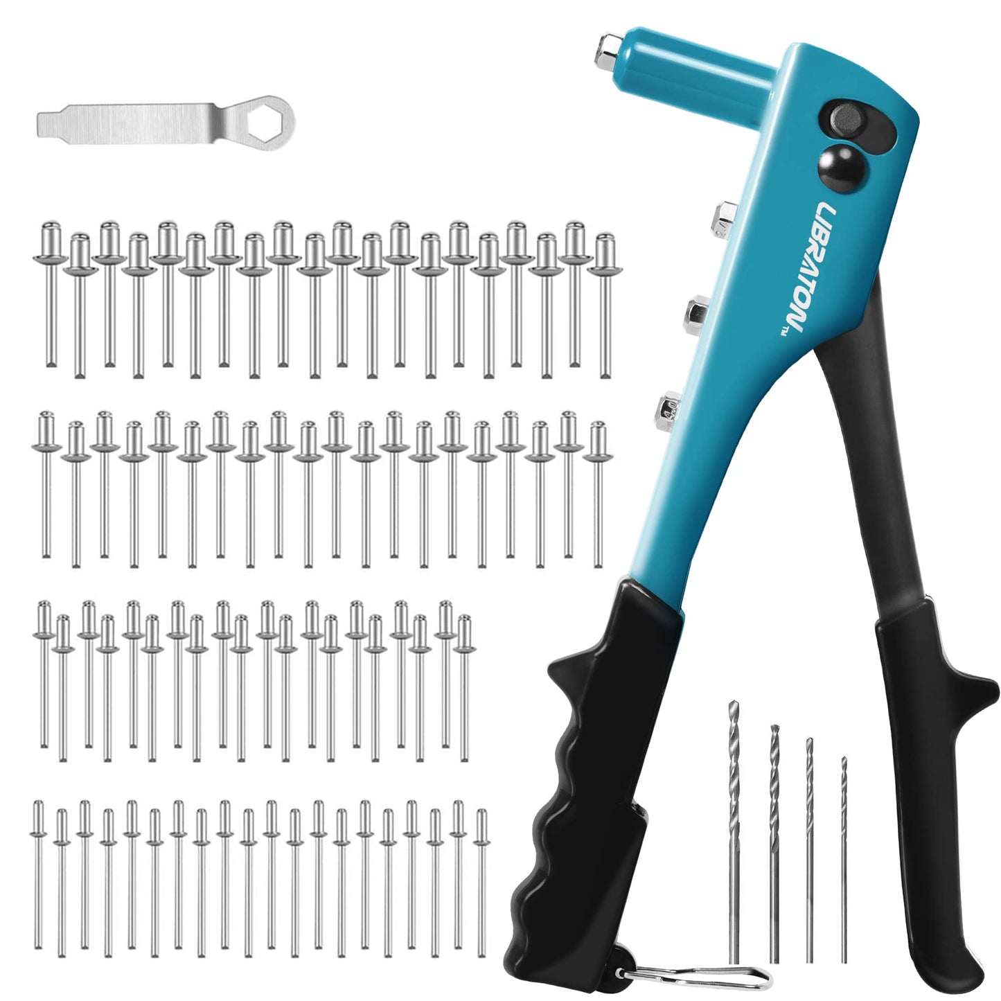 Libraton Rivet Gun, Hand Riveter 80pcs Metal Rivets and 4pcs HSS Drill bits, Pop Rivet Gun, Professional Riveter Tool for Automotive, Railway,