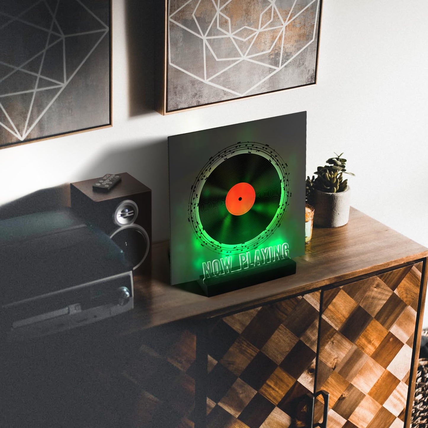 Now Playing Vinyl Record Stand, Vinyl Album Display Holder, 7-Color Lights