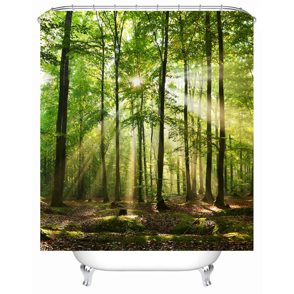 X-Labor Plant Motif Shower Curtain Waterproof Fabric Anti-Mould Includes 12 Shower Curtain Rings Washable Bath Curtain 180 x 200 cm Pattern D