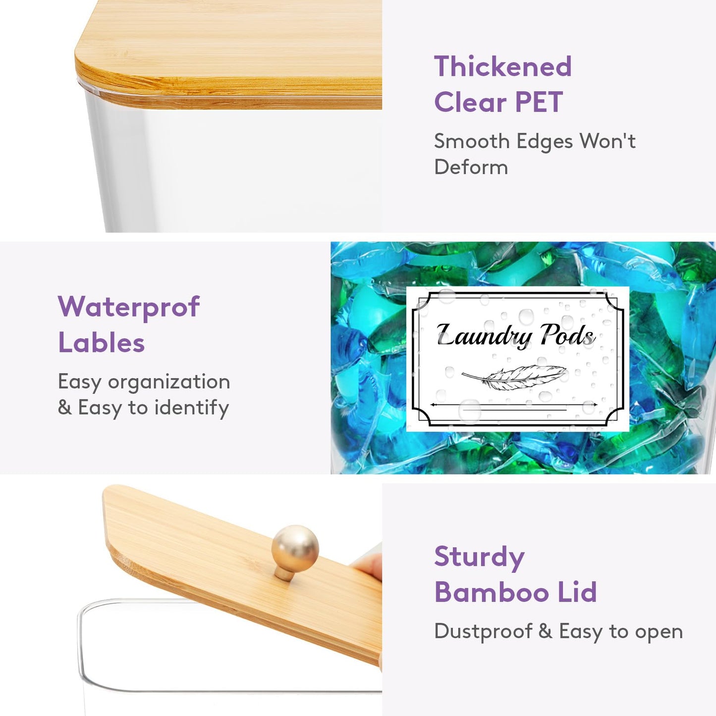 Lifewit Laundry Pods Container with Label Sticker& Scoop, 2L, 2 Pcs