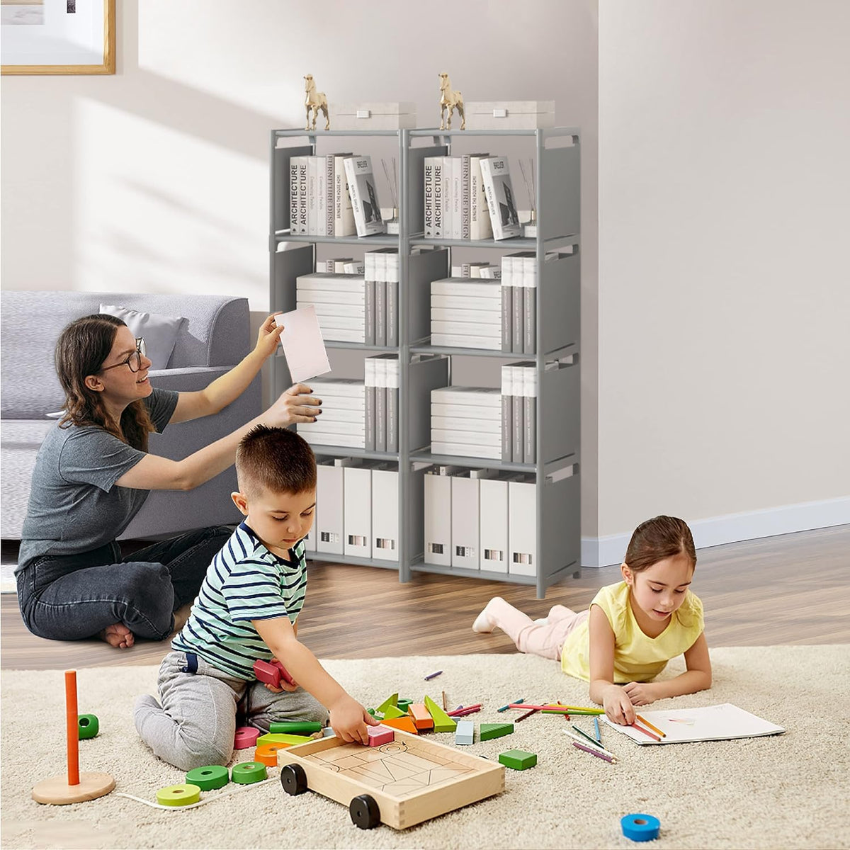Cube Storage Unit With 9 Compartments, Open Book Shelf Organiser for Family Study, Living Room Shelves for Books, Shoes, Toys, Clothes and Tools