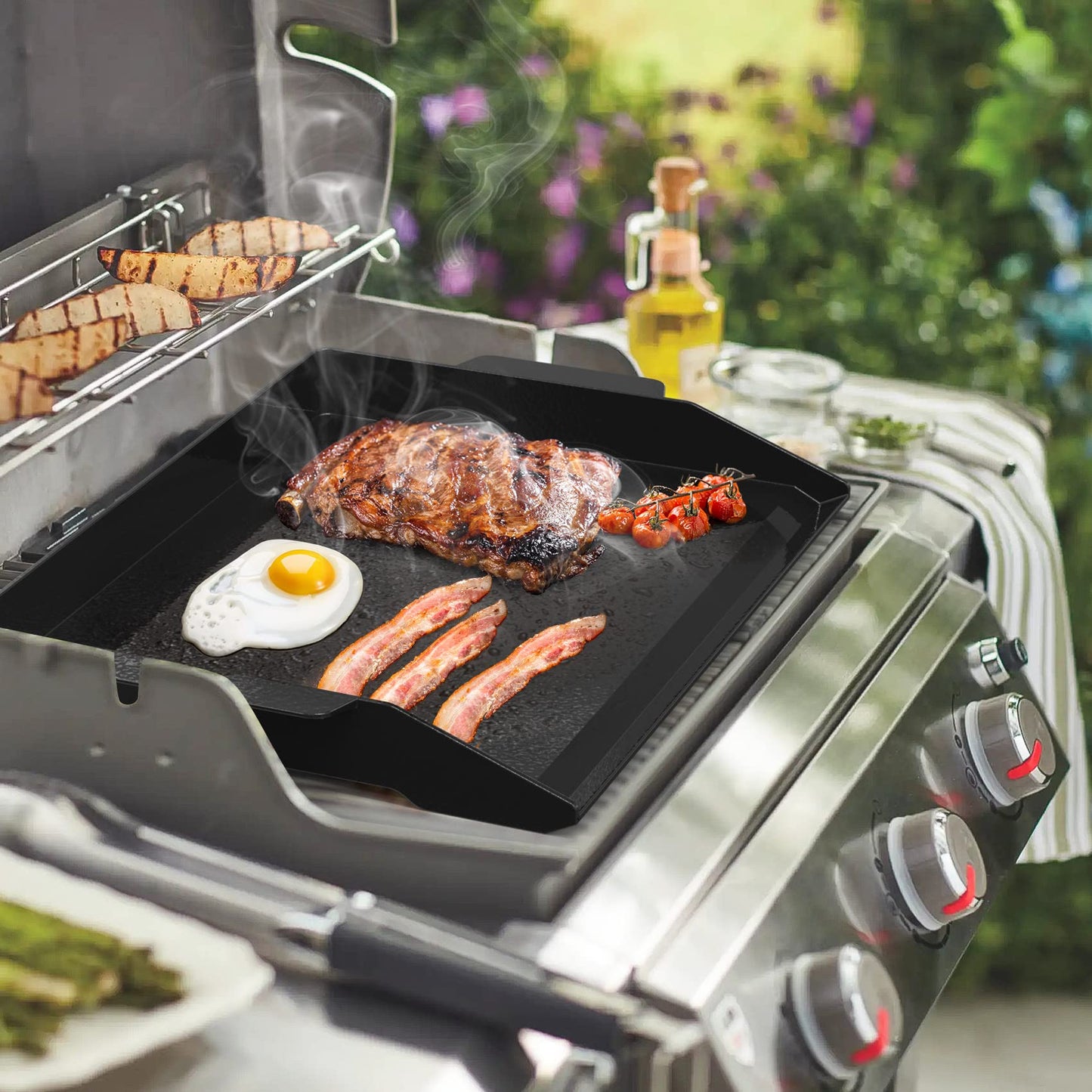 Onlyfire Enamelled Cast Iron BBQ Griddle Plancha Non-Stick Grill Plate with Extra High Sidewalls for All Gas Grills and Gas Hob