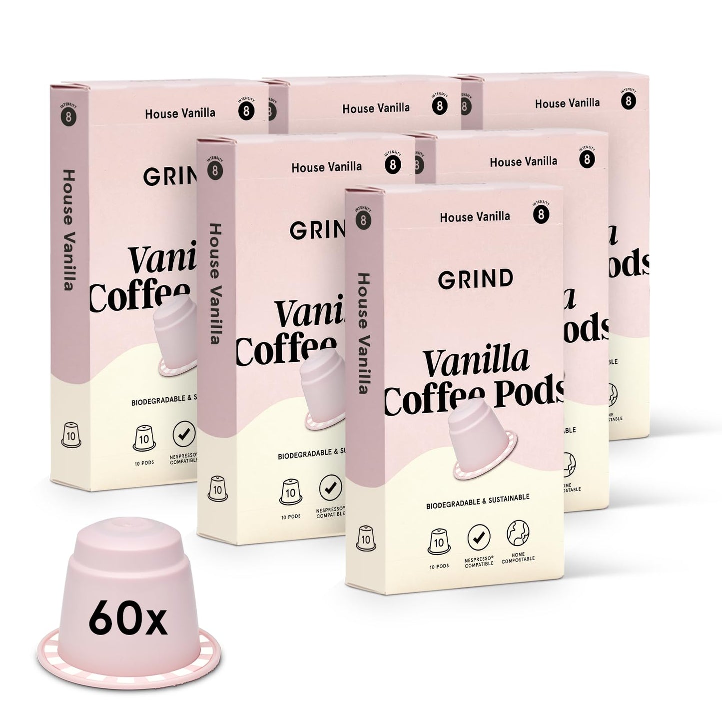 Grind Vanilla Coffee Pods ? Pack of 60 Biodegradable Capsules ? 100% Arabica ? Nespresso? Original Compatible Capsules ? Home Compostable ? Barista