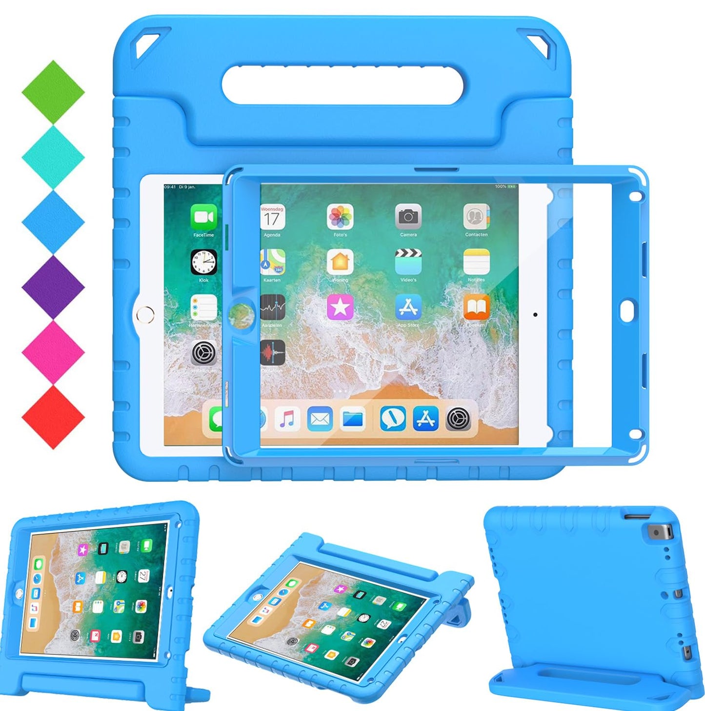 Surom Kids Case with Screen Protector for iPad 9.7 Inch 2018/2017, Shockproof Convertible Handle Stand Case for iPad 9.7 2017/2018 (iPad 5th and 6th
