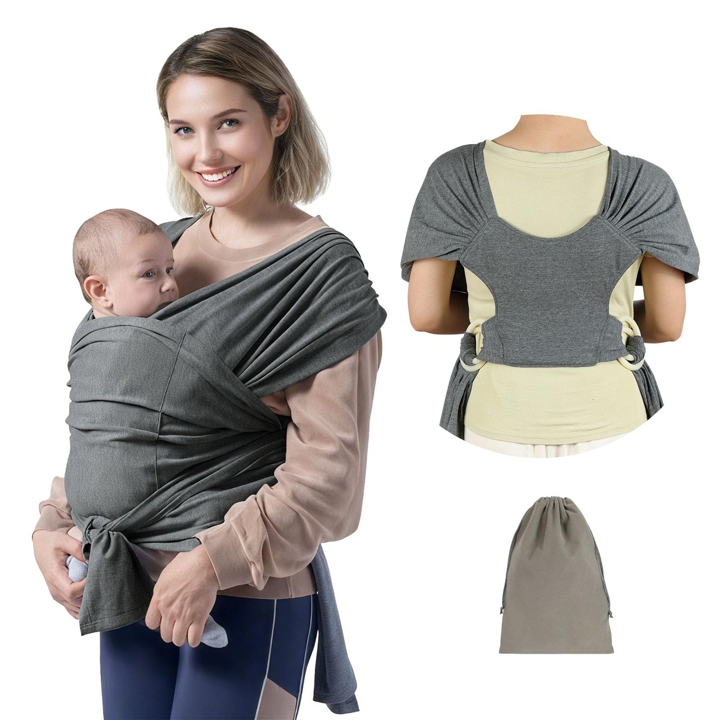 AUYAO Baby Carrier Adjustable Baby Wrap Hands Free Toddler Carrier Sling Multi-Purpose Sling Wrap Ergonomic Baby Carrier Backpack Support for Newborn