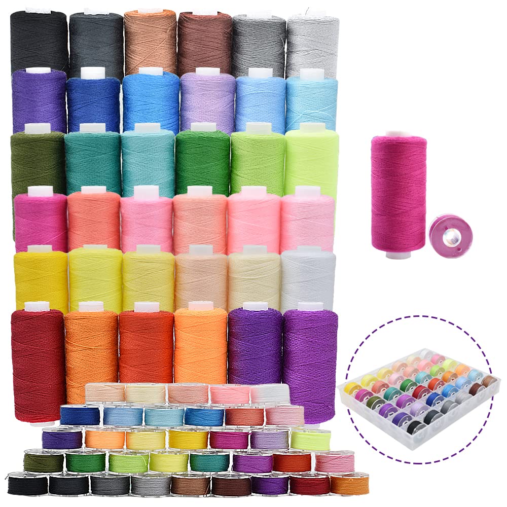 72Pcs Bobbins Sewing Threads Kit 36 Colors Spools 360 Yards Per Polyester Thread Prewound Bobbin with Case for Hand Sewing Sewing Machine Embroidery