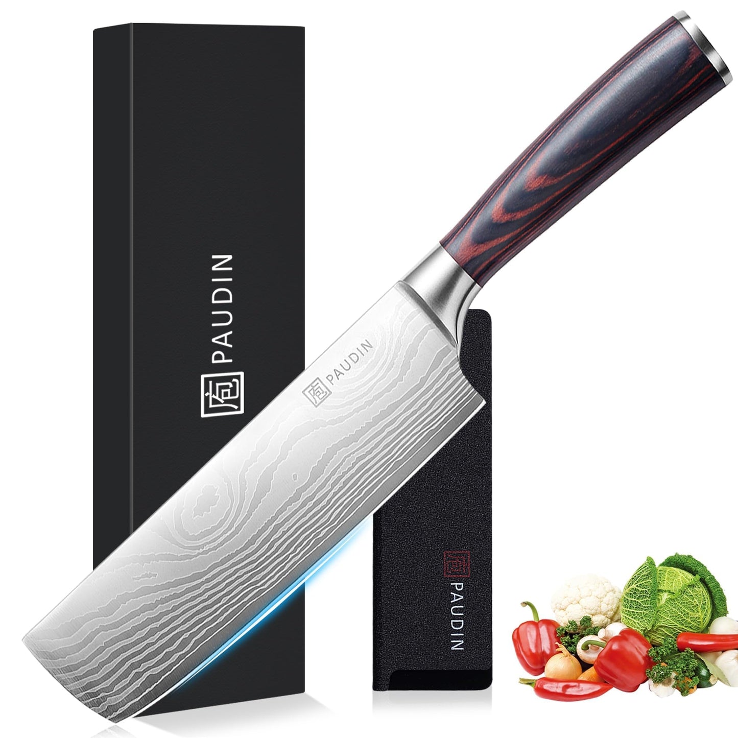 PAUDIN Chef Knife 7", High Carbon Stainless Steel Japanese Knife for Cooking, Multipurpose Asian Kitchen Knife with Ergonomic Handle for Home and