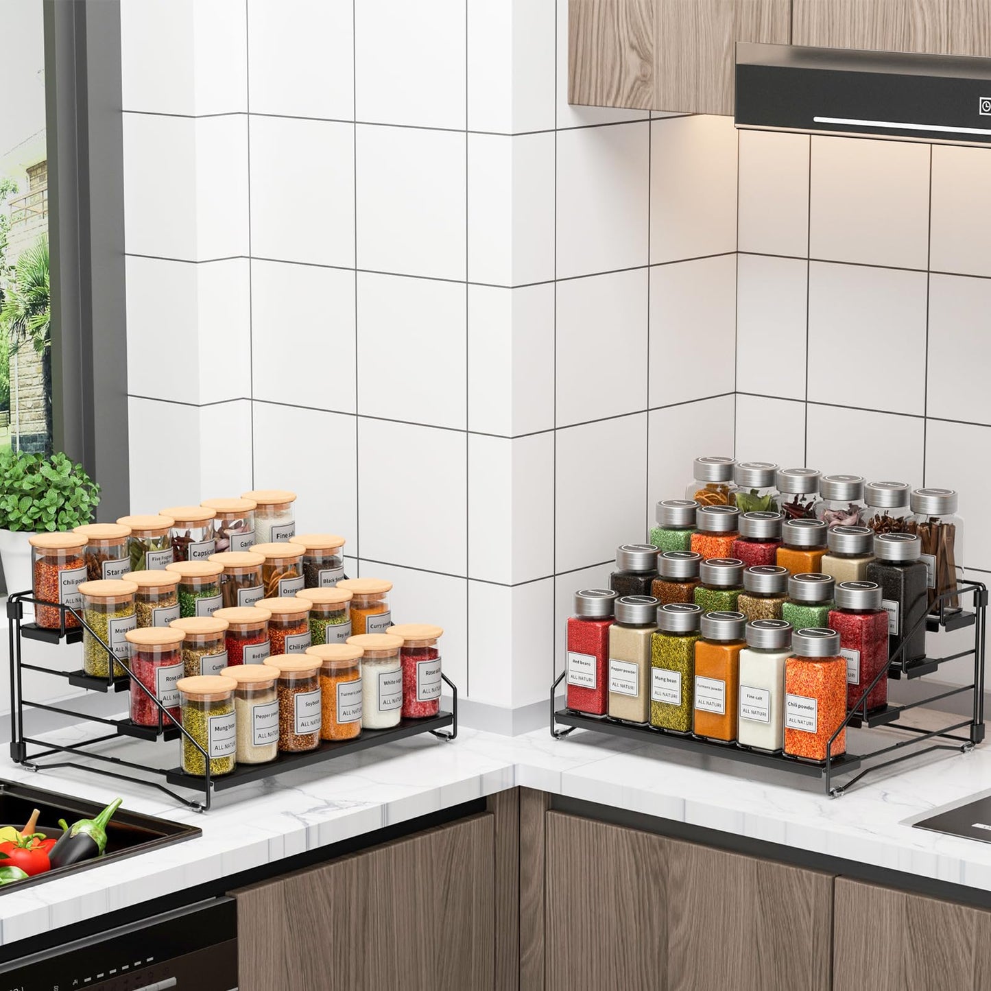 ZDDLOINP 4-Tier Spice Rack for Inside Cupboard, Kitchen Countertop Spice Rack, Depth Adjustable Spice Racks Organiser for Counter, Cupboard, Pantry
